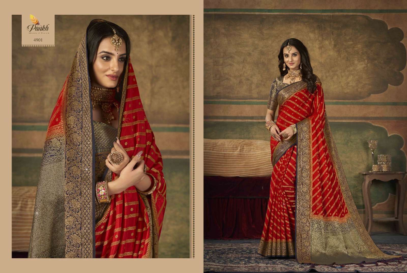 Sumitra Silk By Pankh Creation 4900 To 4909 Series Indian Traditional Beautiful Stylish Designer Banarasi Silk Jacquard Embroidered Party Wear Dola Silk Sarees At Wholesale Price