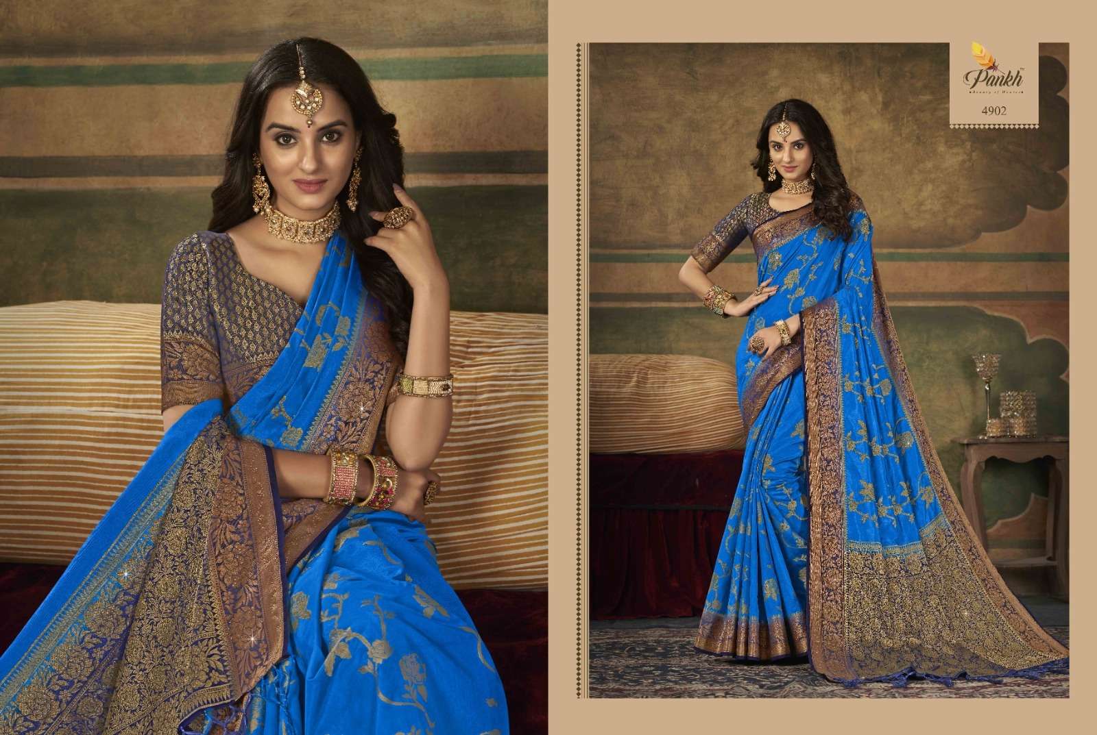 Sumitra Silk By Pankh Creation 4900 To 4909 Series Indian Traditional Beautiful Stylish Designer Banarasi Silk Jacquard Embroidered Party Wear Dola Silk Sarees At Wholesale Price