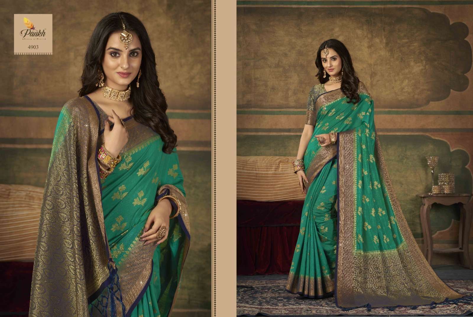 Sumitra Silk By Pankh Creation 4900 To 4909 Series Indian Traditional Beautiful Stylish Designer Banarasi Silk Jacquard Embroidered Party Wear Dola Silk Sarees At Wholesale Price