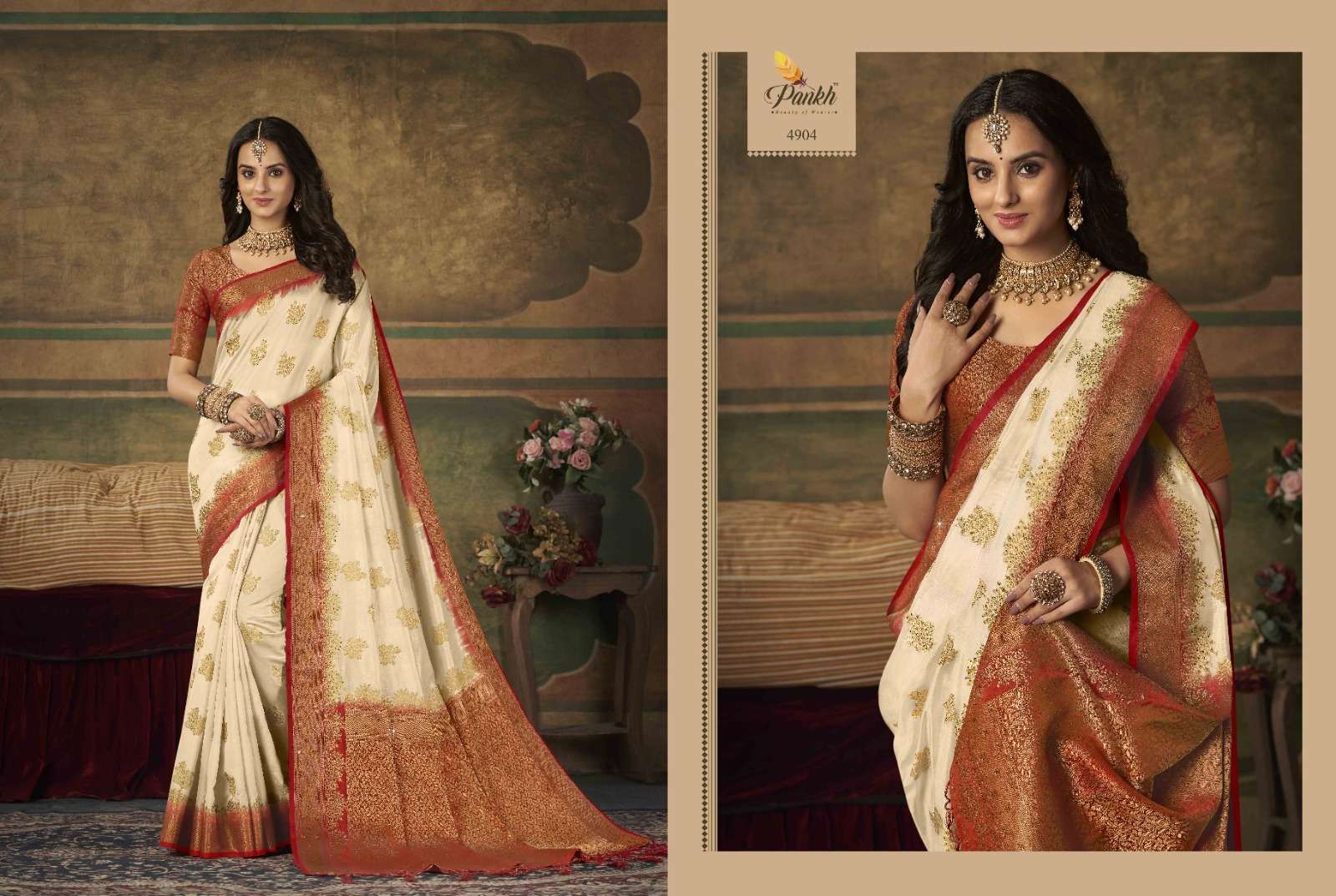 Sumitra Silk By Pankh Creation 4900 To 4909 Series Indian Traditional Beautiful Stylish Designer Banarasi Silk Jacquard Embroidered Party Wear Dola Silk Sarees At Wholesale Price