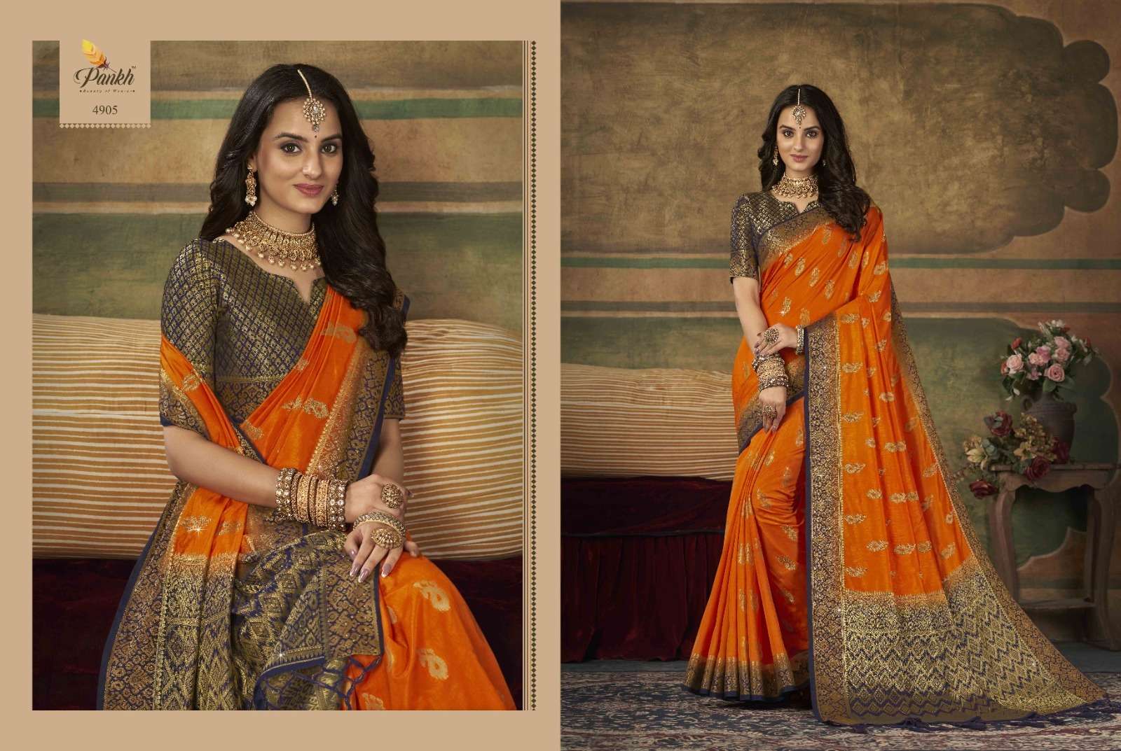 Sumitra Silk By Pankh Creation 4900 To 4909 Series Indian Traditional Beautiful Stylish Designer Banarasi Silk Jacquard Embroidered Party Wear Dola Silk Sarees At Wholesale Price