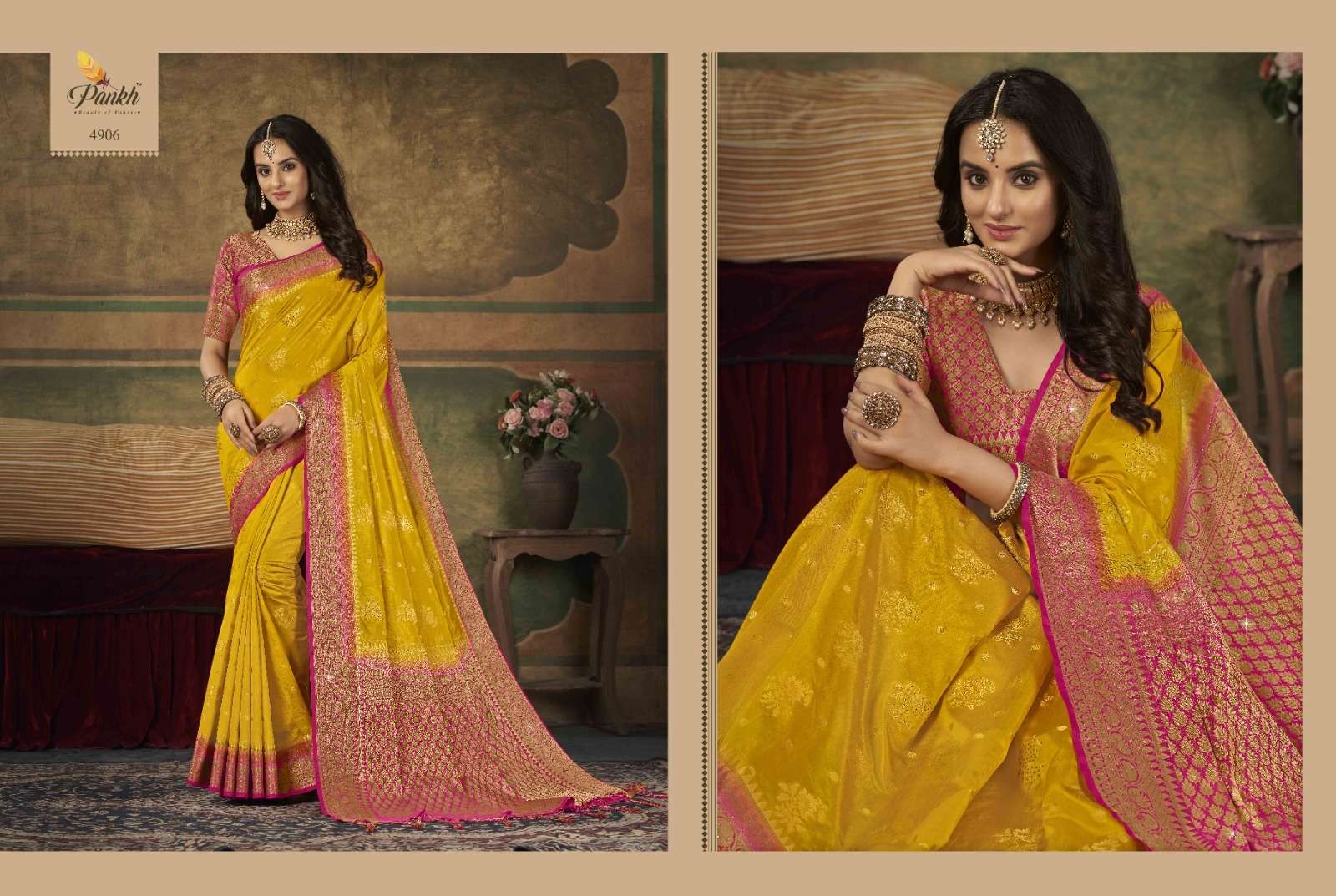 Sumitra Silk By Pankh Creation 4900 To 4909 Series Indian Traditional Beautiful Stylish Designer Banarasi Silk Jacquard Embroidered Party Wear Dola Silk Sarees At Wholesale Price