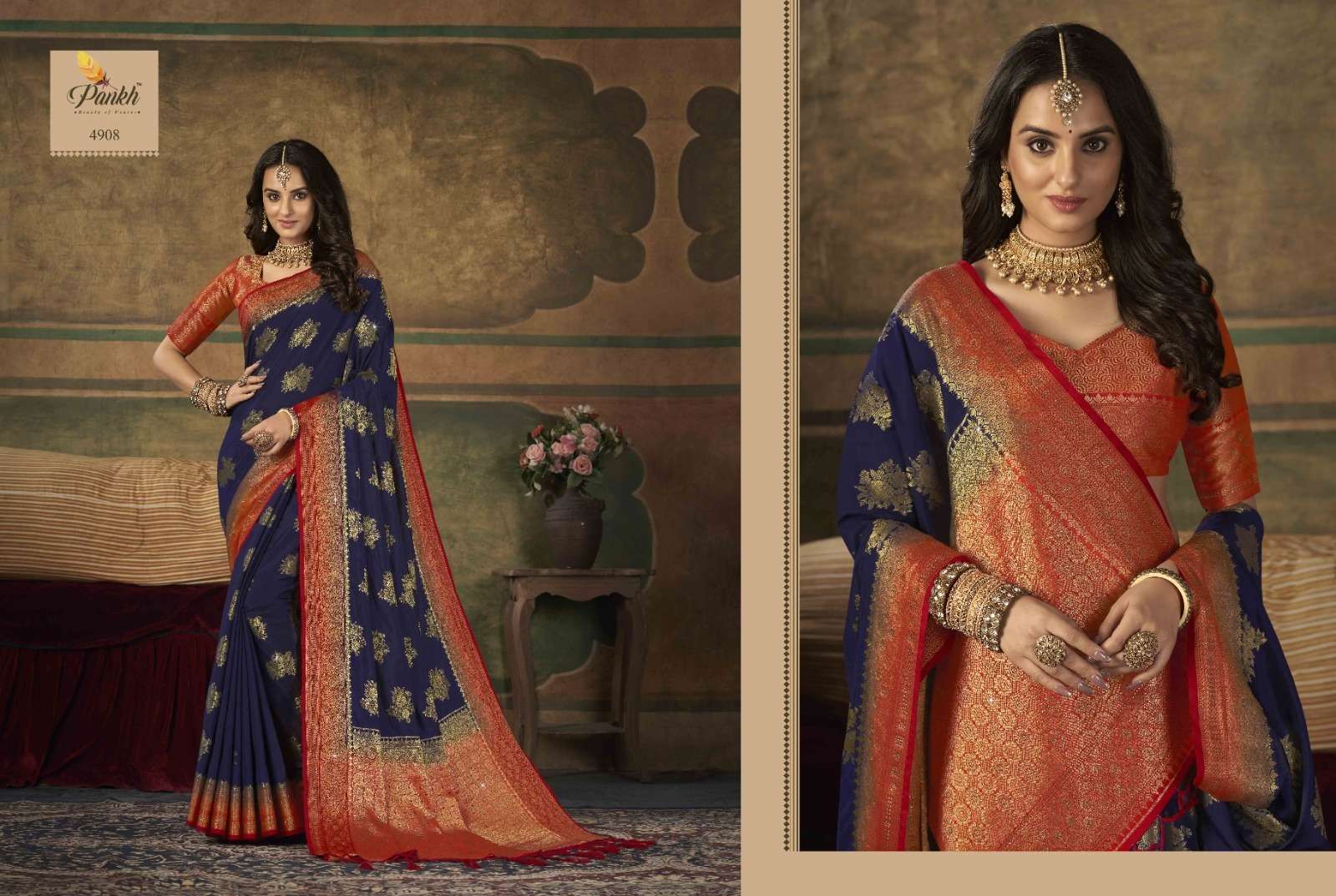 Sumitra Silk By Pankh Creation 4900 To 4909 Series Indian Traditional Beautiful Stylish Designer Banarasi Silk Jacquard Embroidered Party Wear Dola Silk Sarees At Wholesale Price