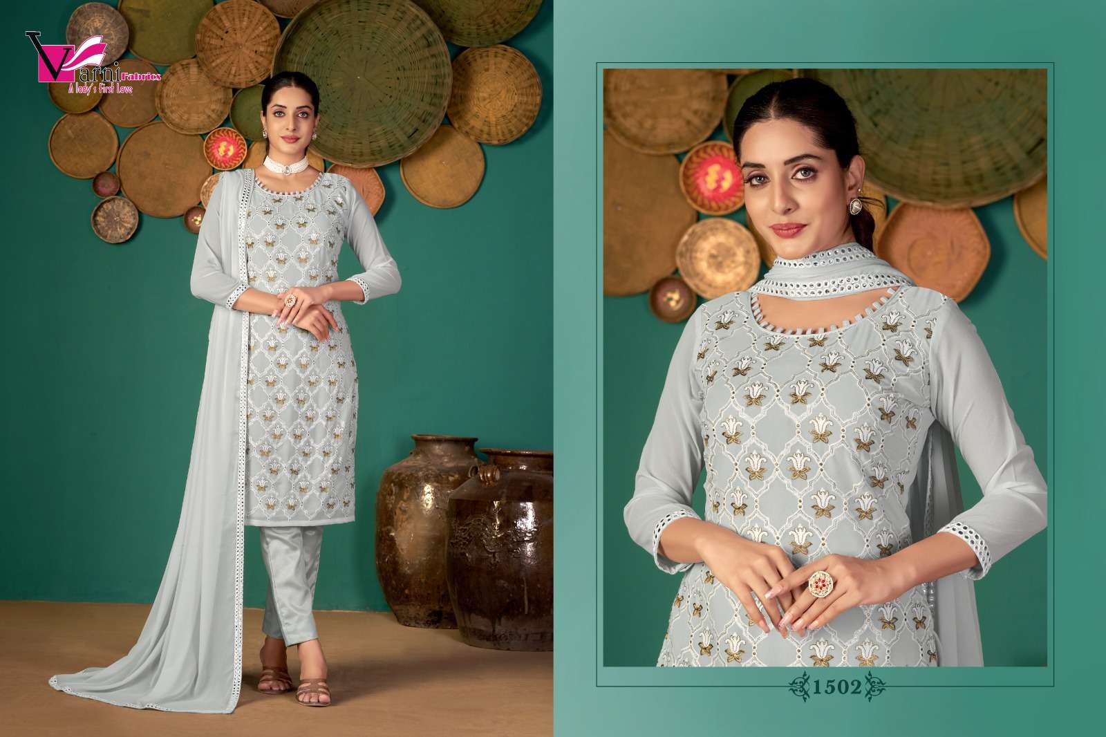 Zeeya Ruhani By Varni Fabrics 1501 To 1504 Series Beautiful Suits Colorful Stylish Fancy Casual Wear & Ethnic Wear Faux Georgette Dresses At Wholesale Price