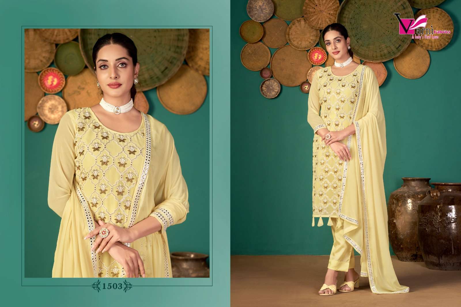 Zeeya Ruhani By Varni Fabrics 1501 To 1504 Series Beautiful Suits Colorful Stylish Fancy Casual Wear & Ethnic Wear Faux Georgette Dresses At Wholesale Price