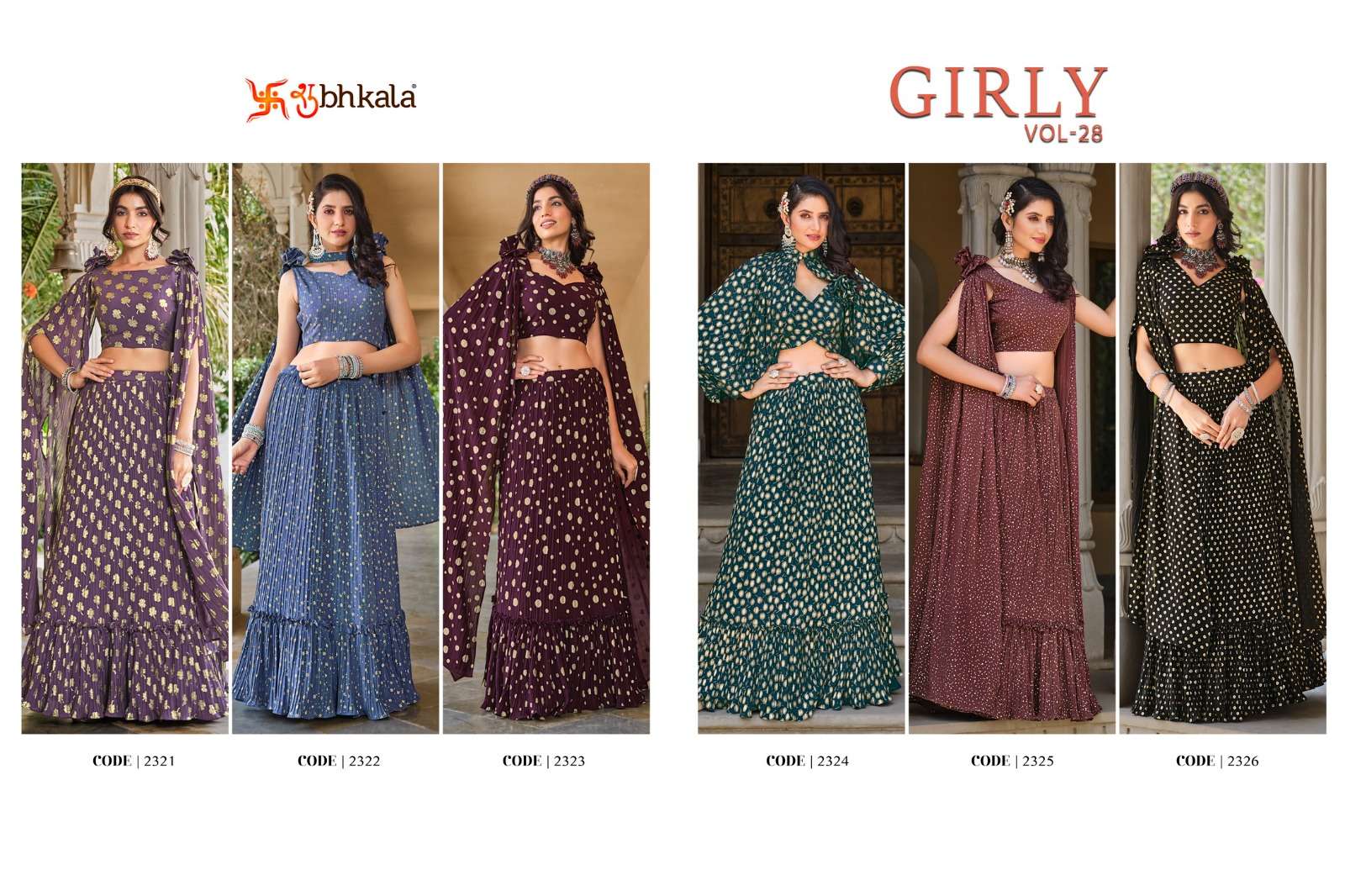 Girly Vol-28 By Shubhkala 2321 To 2326 Series Bridal Wear Collection Beautiful Stylish Colorful Fancy Party Wear & Occasional Wear Georgette Lehengas At Wholesale Price