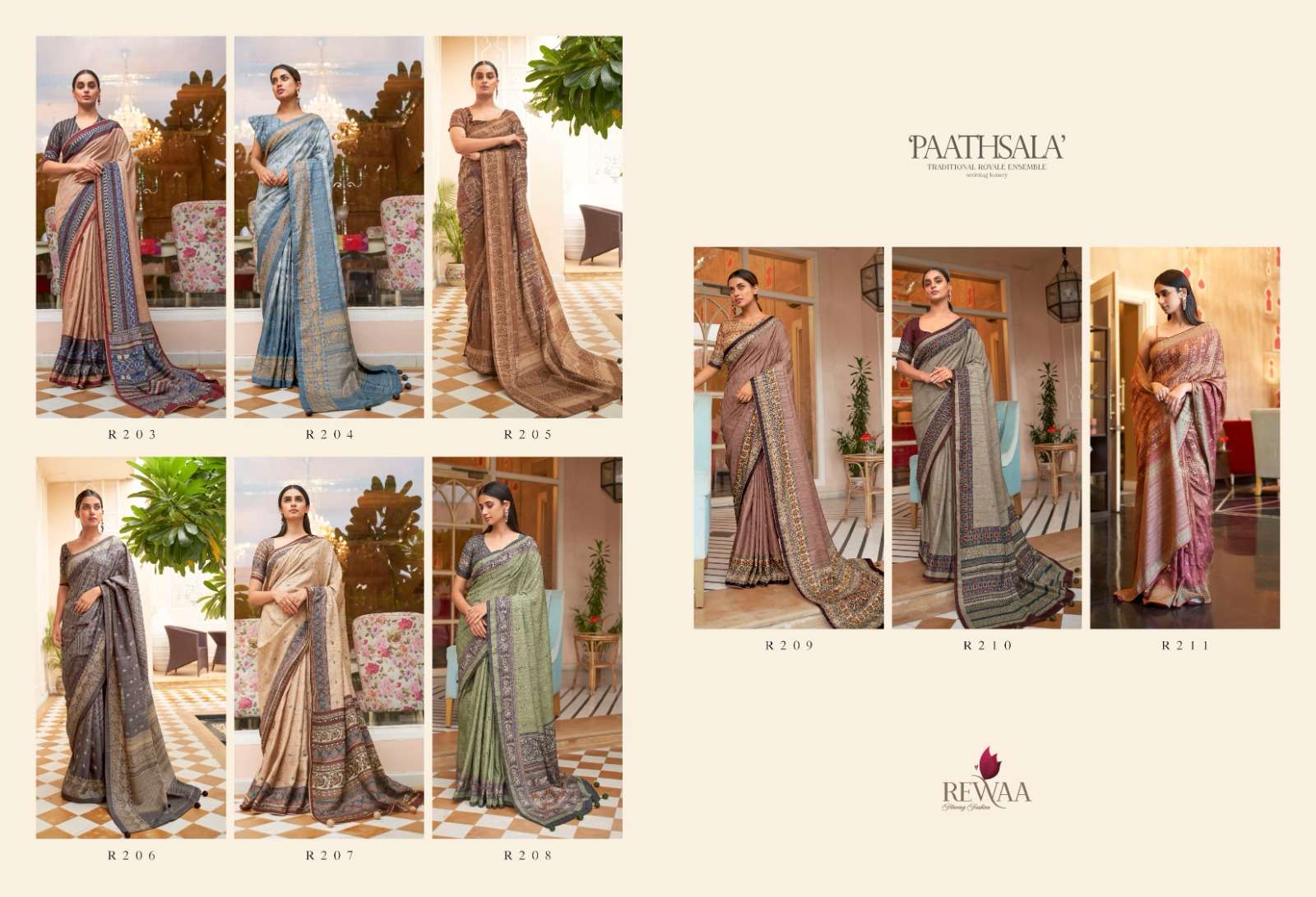 Paathsala By Rewaa 203 To 211 Series Indian Traditional Beautiful Stylish Designer Banarasi Silk Jacquard Embroidered Party Wear Soft Silk Sarees At Wholesale Price