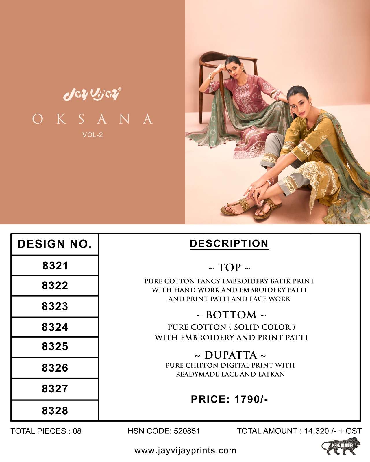Oksana Vol-2 By Jay Vijay Prints 8321 To 8328 Series Designer Festive Suits Beautiful Fancy Stylish Colorful Party Wear & Occasional Wear Pure Cotton Dresses At Wholesale Price