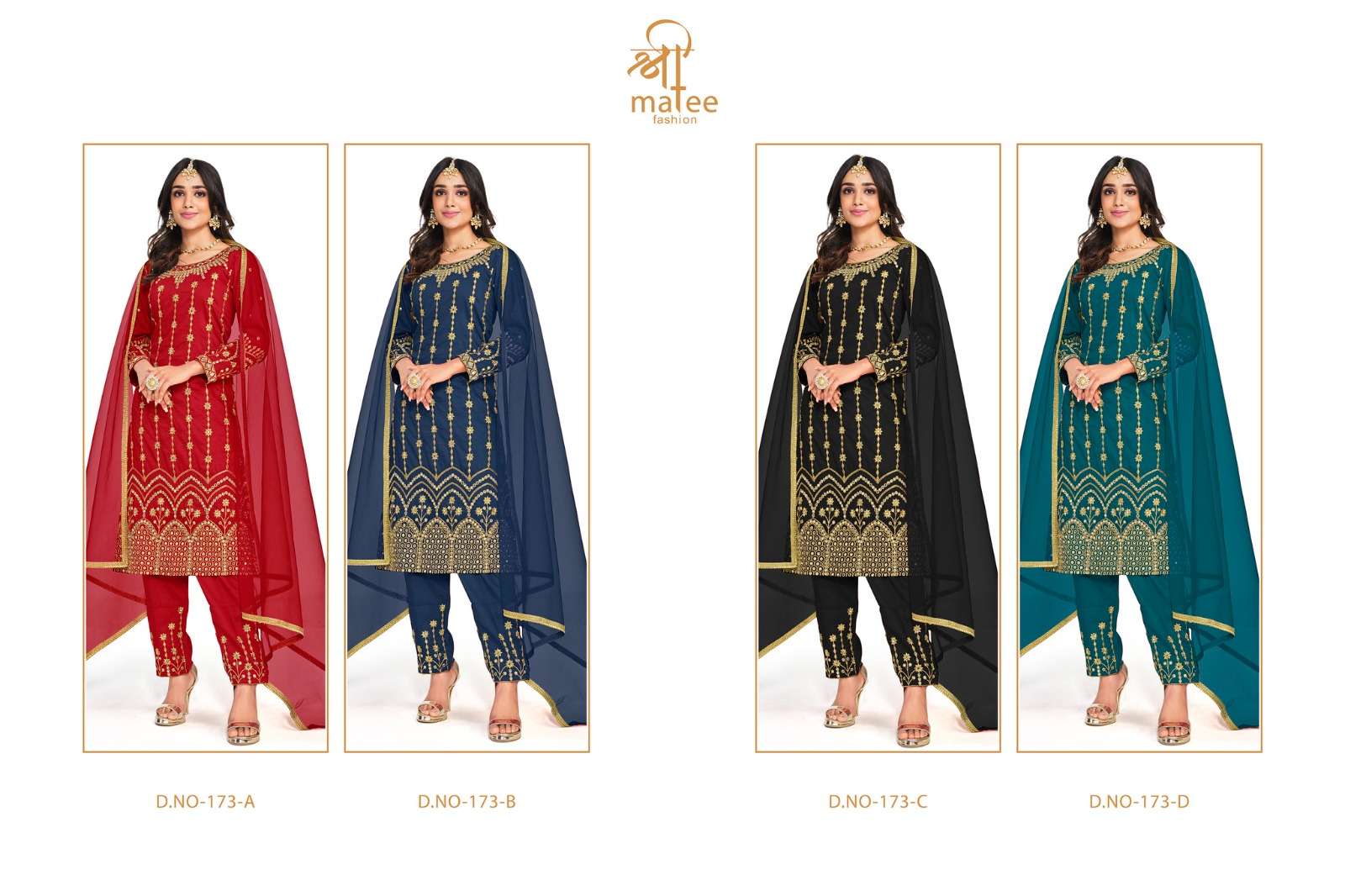 Mirror Vol-14 By Shree Matee Fashion 173-A To 173-D Series Designer Festive Suits Beautiful Fancy Stylish Colorful Party Wear & Occasional Wear Soft Silk Dresses At Wholesale Price