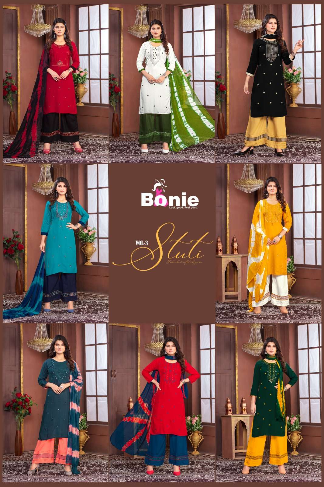 Stuti Vol-3 By Bonie 301 To 308 Series Designer Festive Suits Beautiful Fancy Stylish Colorful Party Wear & Occasional Wear Heavy Rayon Dresses At Wholesale Price