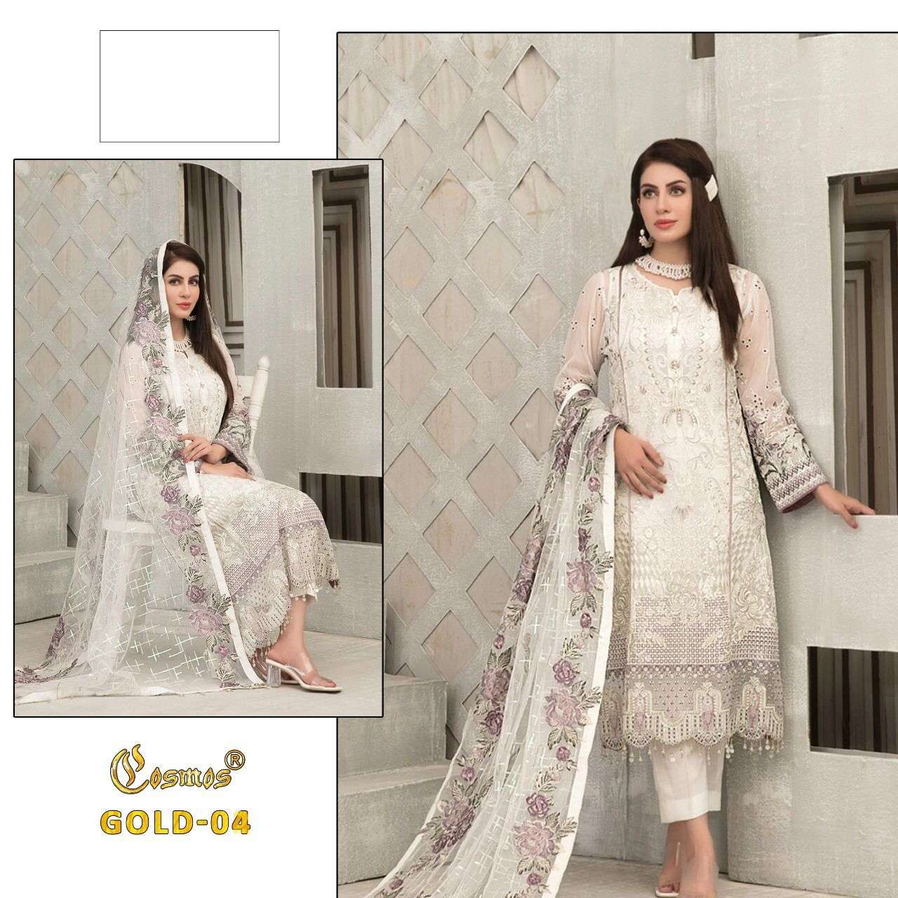 Gold-04 By Cosmos Pakistani Suits Beautiful Fancy Colorful Stylish Party Wear & Occasional Wear Soft Net With Embroidery Dresses At Wholesale Price