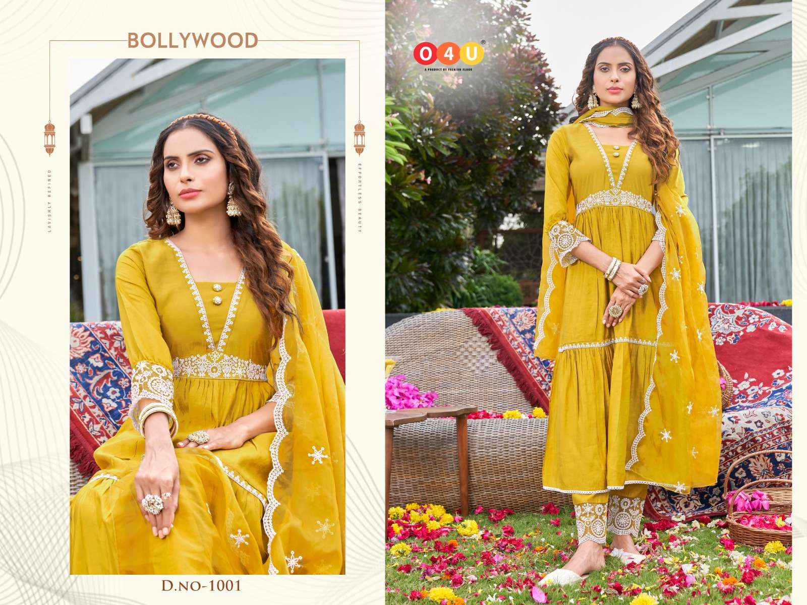 Bollywood By O4U 1001 To 1008 Series Beautiful Festive Suits Stylish Colorful Fancy Casual Wear & Ethnic Wear Viscose Silk Embroidered Dresses At Wholesale Price