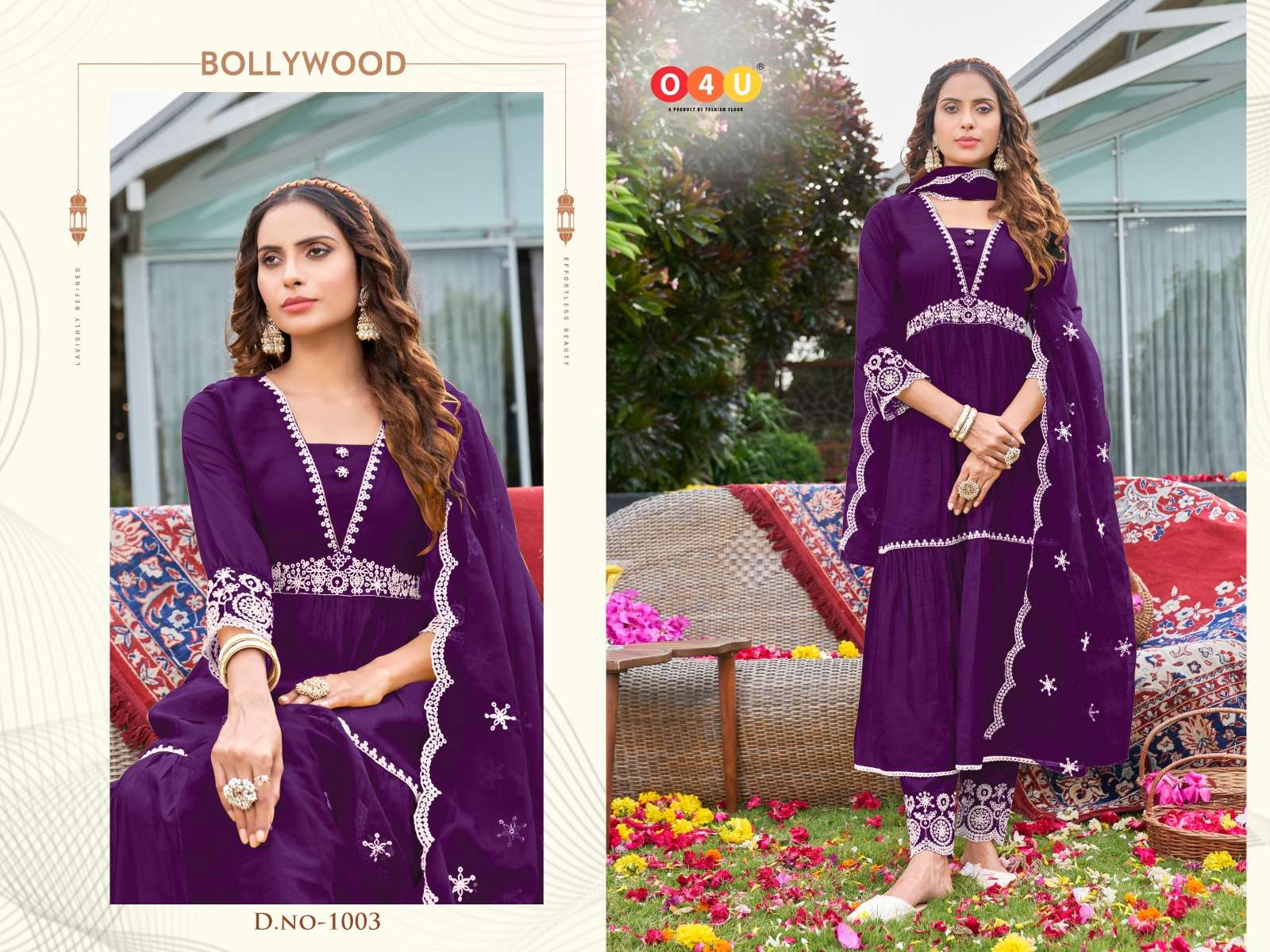 Bollywood By O4U 1001 To 1008 Series Beautiful Festive Suits Stylish Colorful Fancy Casual Wear & Ethnic Wear Viscose Silk Embroidered Dresses At Wholesale Price