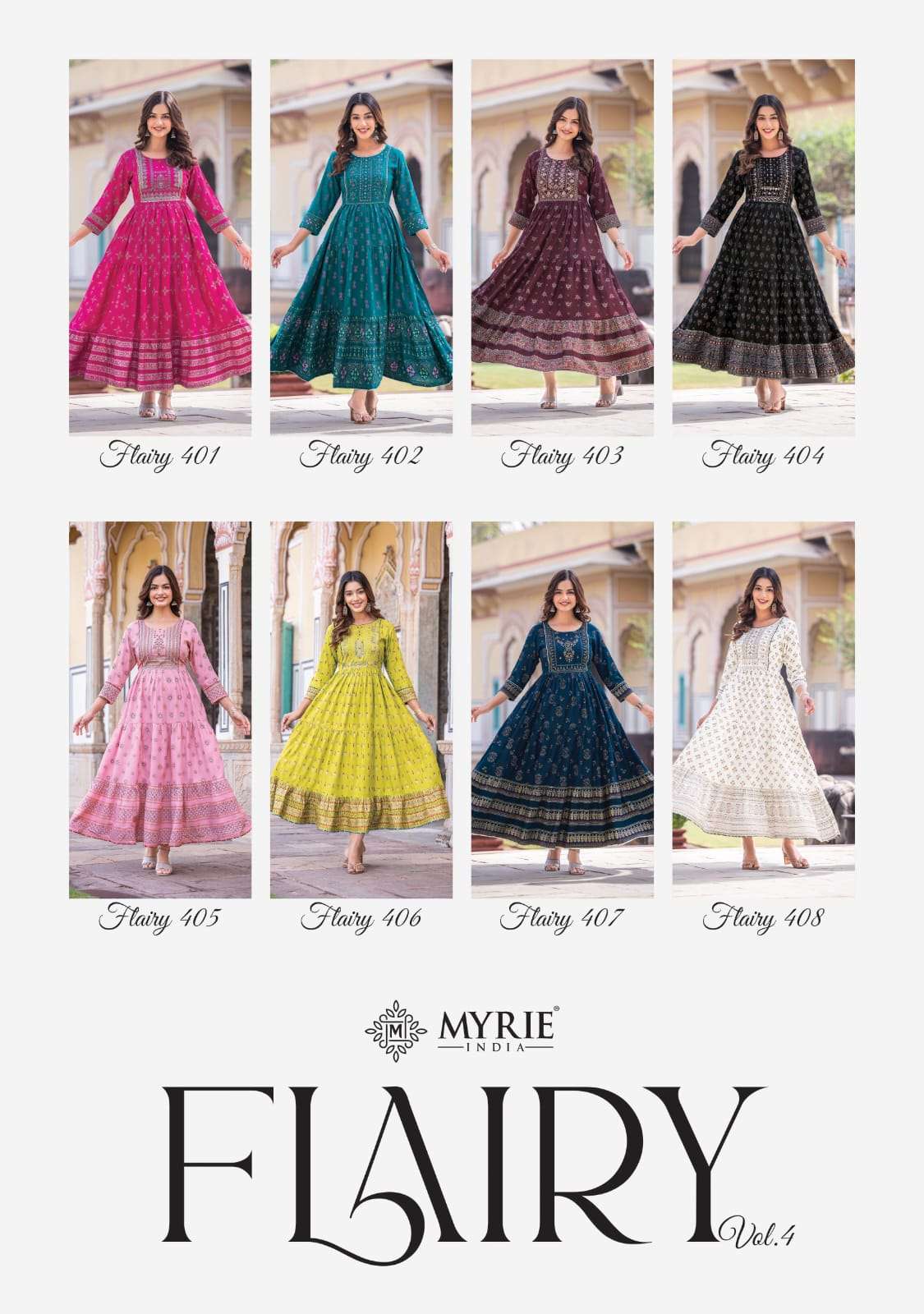 Flairy Vol-4 By Myrie 401 To 408 Series Designer Stylish Fancy Colorful Beautiful Party Wear & Ethnic Wear Collection Pure Rayon Gowns At Wholesale Price