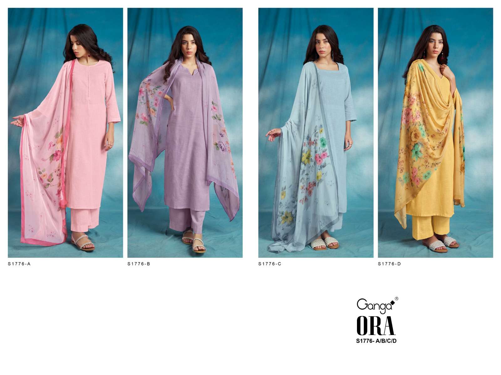 Ora-1776 By Ganga Fashion 1776-A To 1776-D Series Beautiful Stylish Festive Suits Fancy Colorful Casual Wear & Ethnic Wear & Ready To Wear Cotton Linen Dresses At Wholesale Price