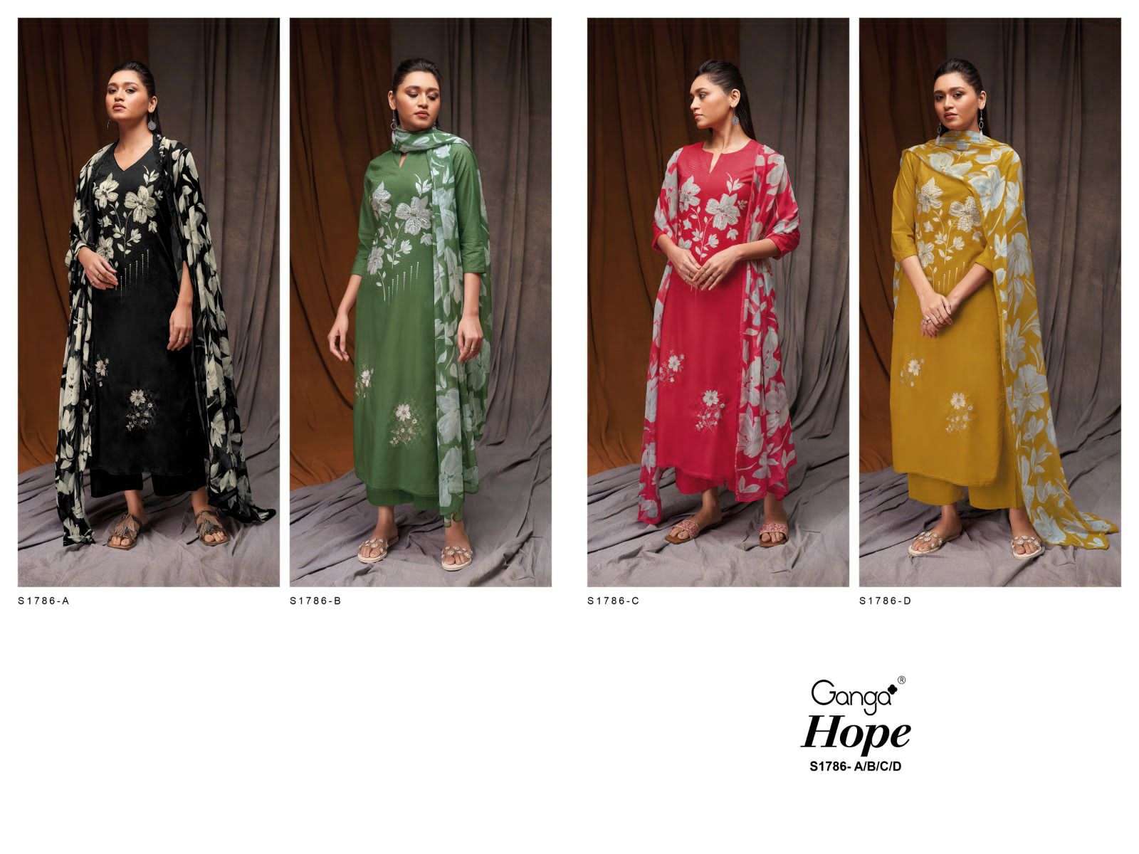 Hope-1786 By Ganga Fashion 1786-A To 1786-D Series Beautiful Stylish Festive Suits Fancy Colorful Casual Wear & Ethnic Wear & Ready To Wear Cotton Print Dresses At Wholesale Price