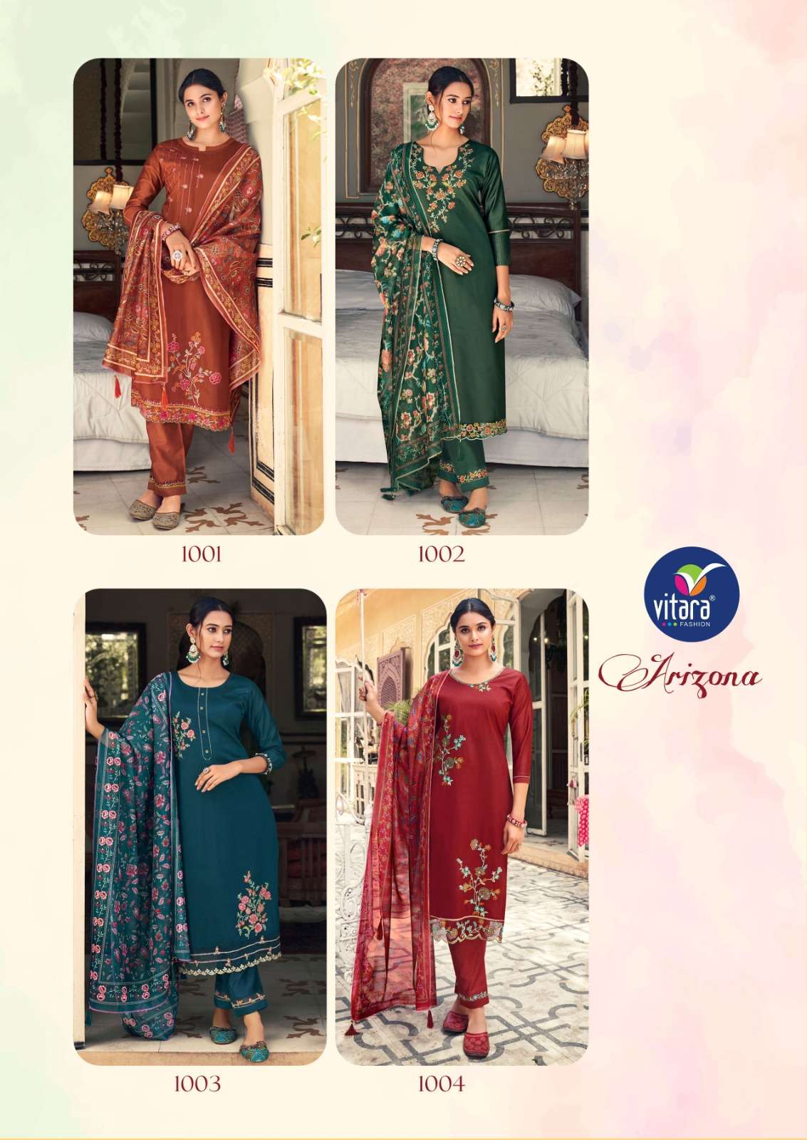 Arizona By Vitara 1001 To 1004 Series Beautiful Stylish Festive Suits Fancy Colorful Casual Wear & Ethnic Wear & Ready To Wear Silk Dresses At Wholesale Price