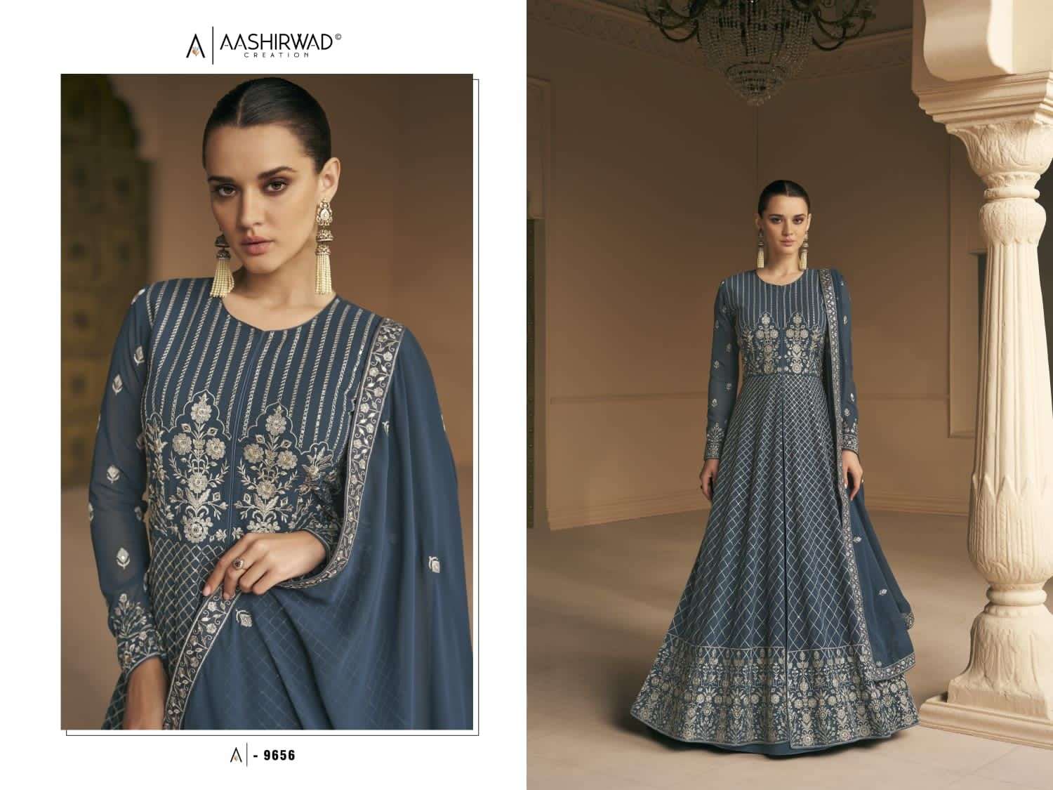 Almora By Aashirwad Creation 9655 To 9658 Series Designer Stylish Fancy Colorful Beautiful Party Wear & Ethnic Wear Collection Georgette Gowns With Dupatta At Wholesale Price