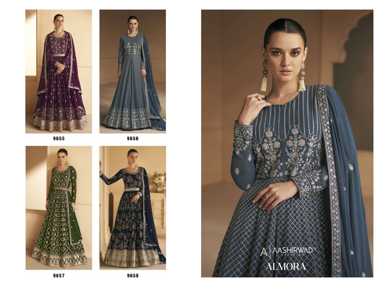 Almora By Aashirwad Creation 9655 To 9658 Series Designer Stylish Fancy Colorful Beautiful Party Wear & Ethnic Wear Collection Georgette Gowns With Dupatta At Wholesale Price