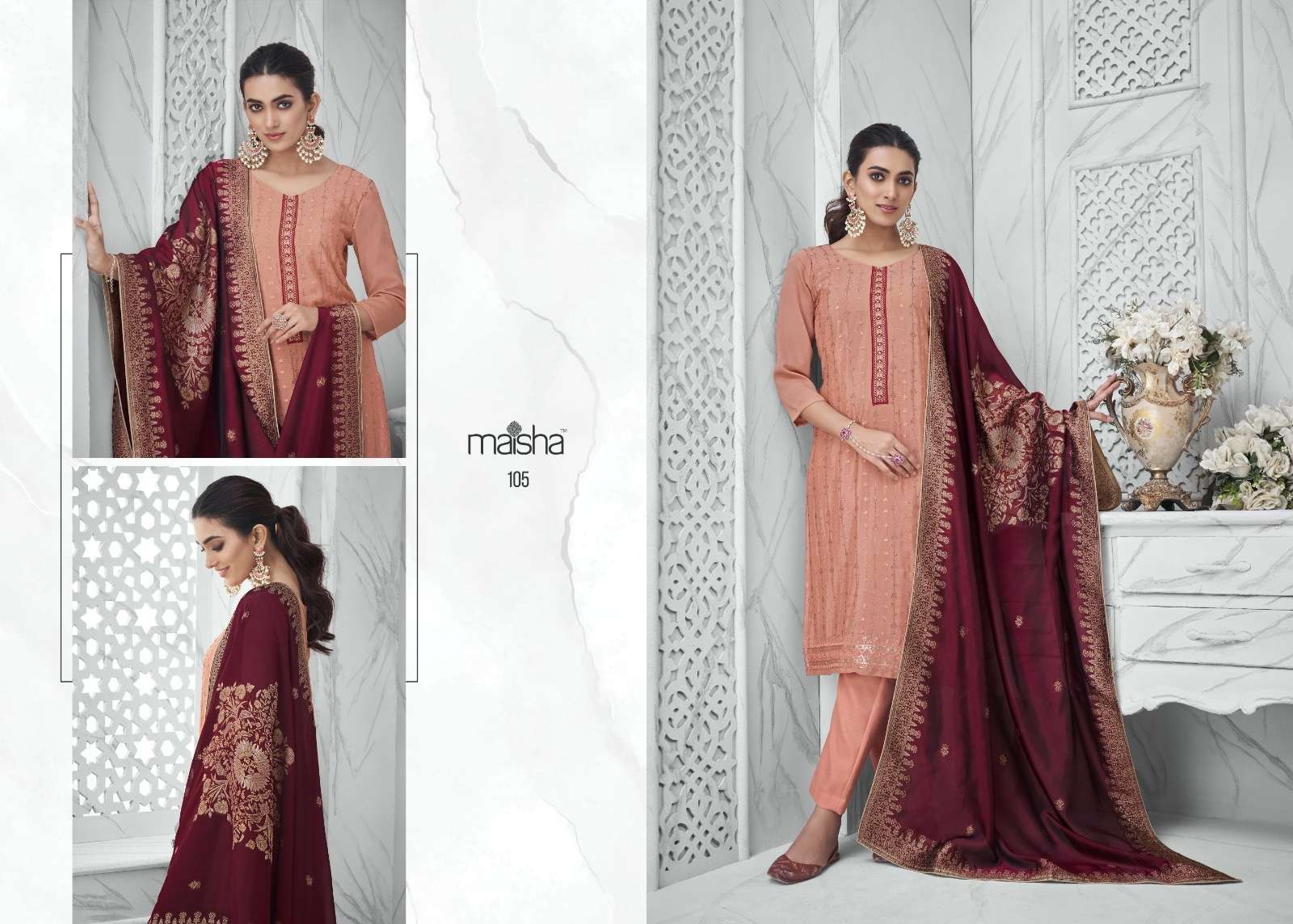 Masakali By Maisha 101 To 106 Series Designer Festive Suits Beautiful Fancy Stylish Colorful Party Wear & Occasional Wear Pure Chinnon Dresses At Wholesale Price
