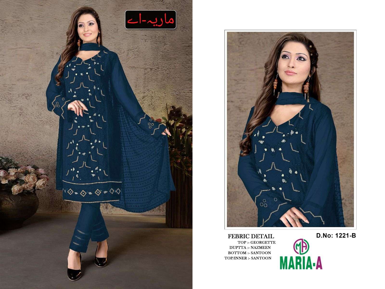 Maria-A By Fashid Wholesale 1221-A To 1221-D Series Designer Pakistani Suits Beautiful Fancy Colorful Stylish Party Wear & Occasional Wear Georgette With Embroidery Dresses At Wholesale Price