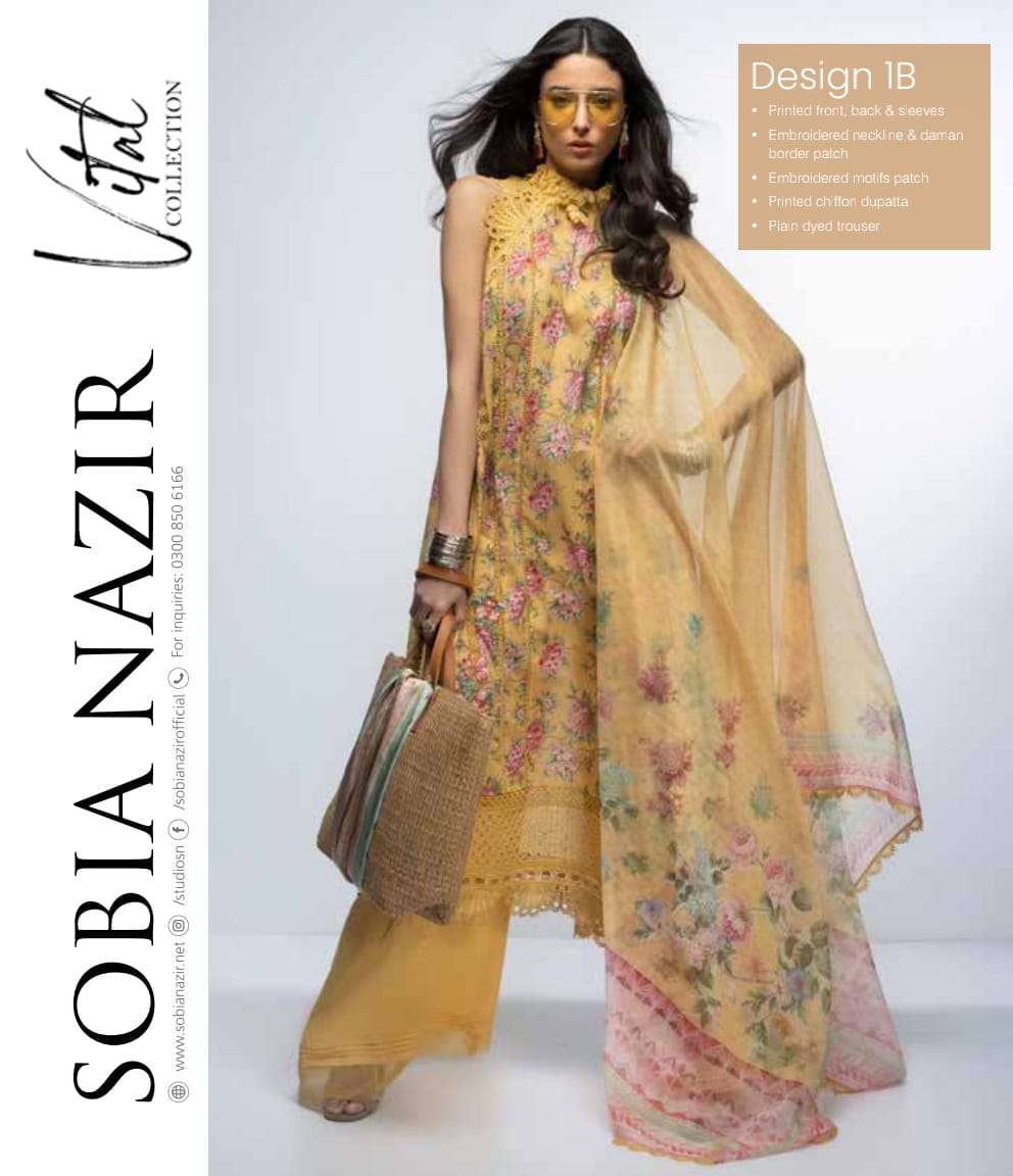 Original Pakistani Sobia Nazir Vital Collection By Fashid Wholesale 1-A To 10-B Series Beautiful Pakistani Suits Colorful Stylish Fancy Casual Wear & Ethnic Wear Fancy Embroidered Dresses At Wholesale Price