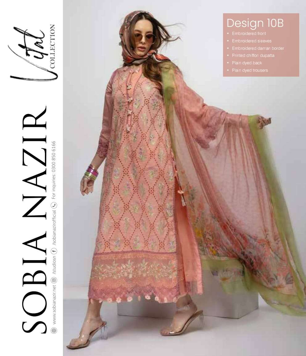 Original Pakistani Sobia Nazir Vital Collection By Fashid Wholesale 1-A To 10-B Series Beautiful Pakistani Suits Colorful Stylish Fancy Casual Wear & Ethnic Wear Fancy Embroidered Dresses At Wholesale Price