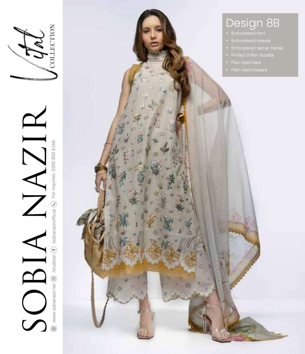 Original Pakistani Sobia Nazir Vital Collection By Fashid Wholesale 1-A To 10-B Series Beautiful Pakistani Suits Colorful Stylish Fancy Casual Wear & Ethnic Wear Fancy Embroidered Dresses At Wholesale Price