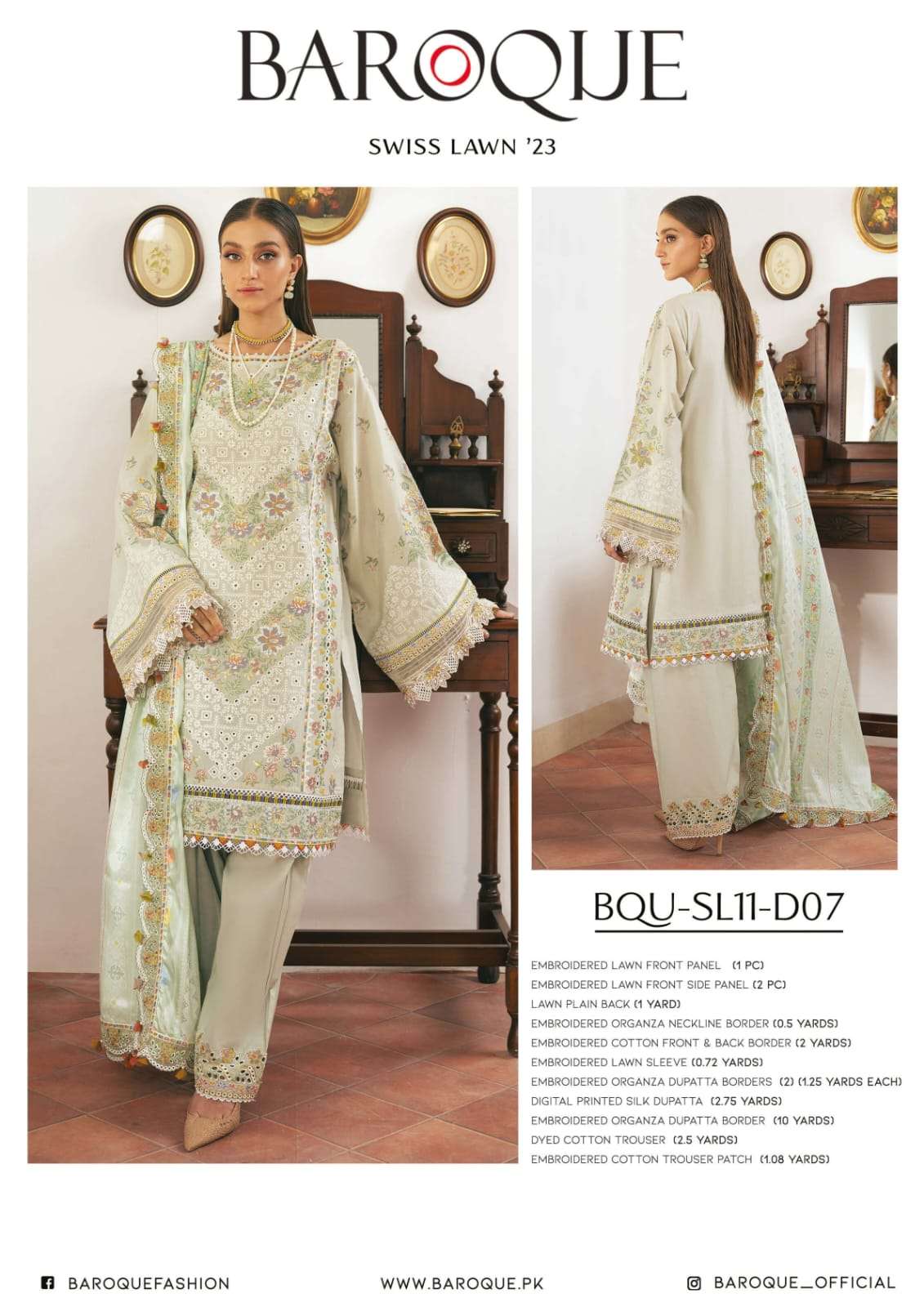Original Pakistani Baroque Swiss-23 By Fashid Wholesale Beautiful Pakistani Suits Colorful Stylish Fancy Casual Wear & Ethnic Wear Lawn Embroidered Dresses At Wholesale Price