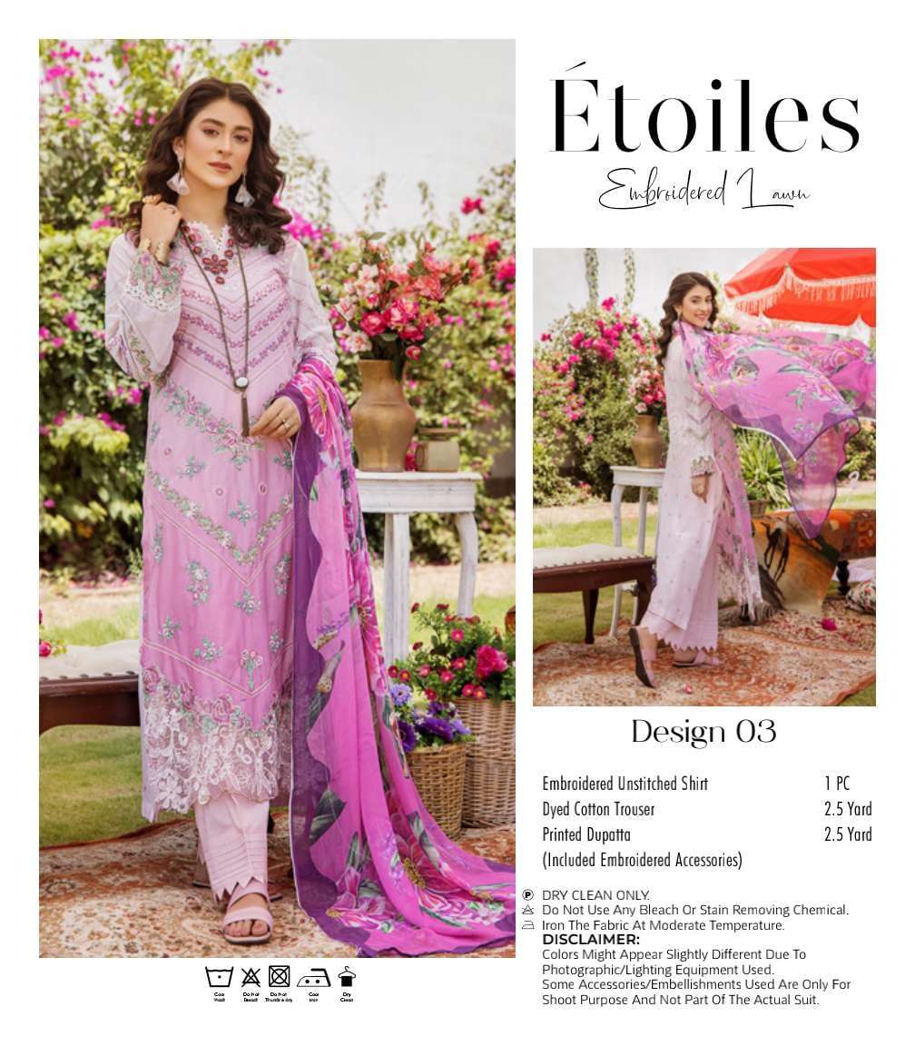 Original Pakistani Etoiles Embroidered Lawn By Fashid Wholesale Beautiful Pakistani Suits Colorful Stylish Fancy Casual Wear & Ethnic Wear Lawn Embroidered Dresses At Wholesale Price