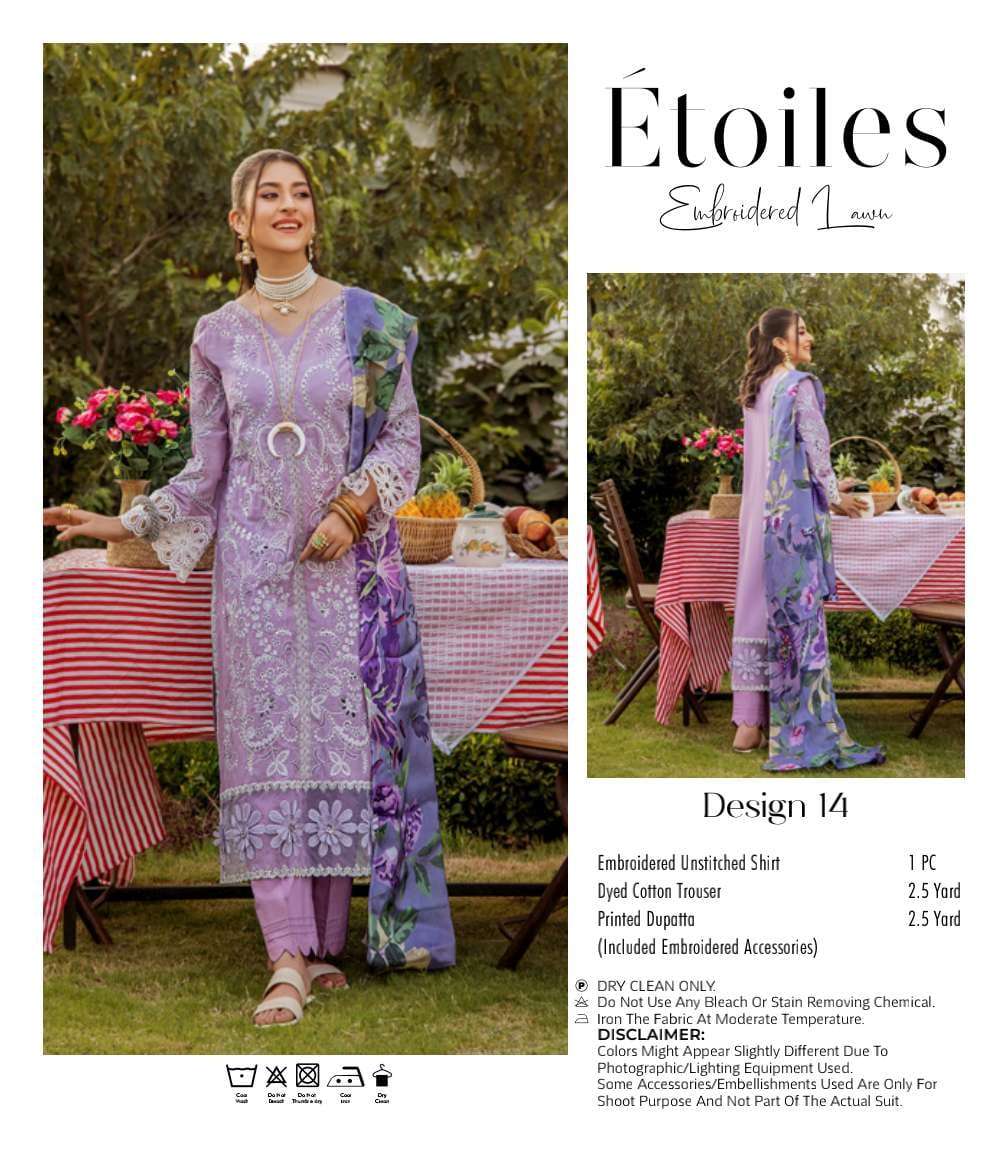 Original Pakistani Etoiles Embroidered Lawn By Fashid Wholesale Beautiful Pakistani Suits Colorful Stylish Fancy Casual Wear & Ethnic Wear Lawn Embroidered Dresses At Wholesale Price
