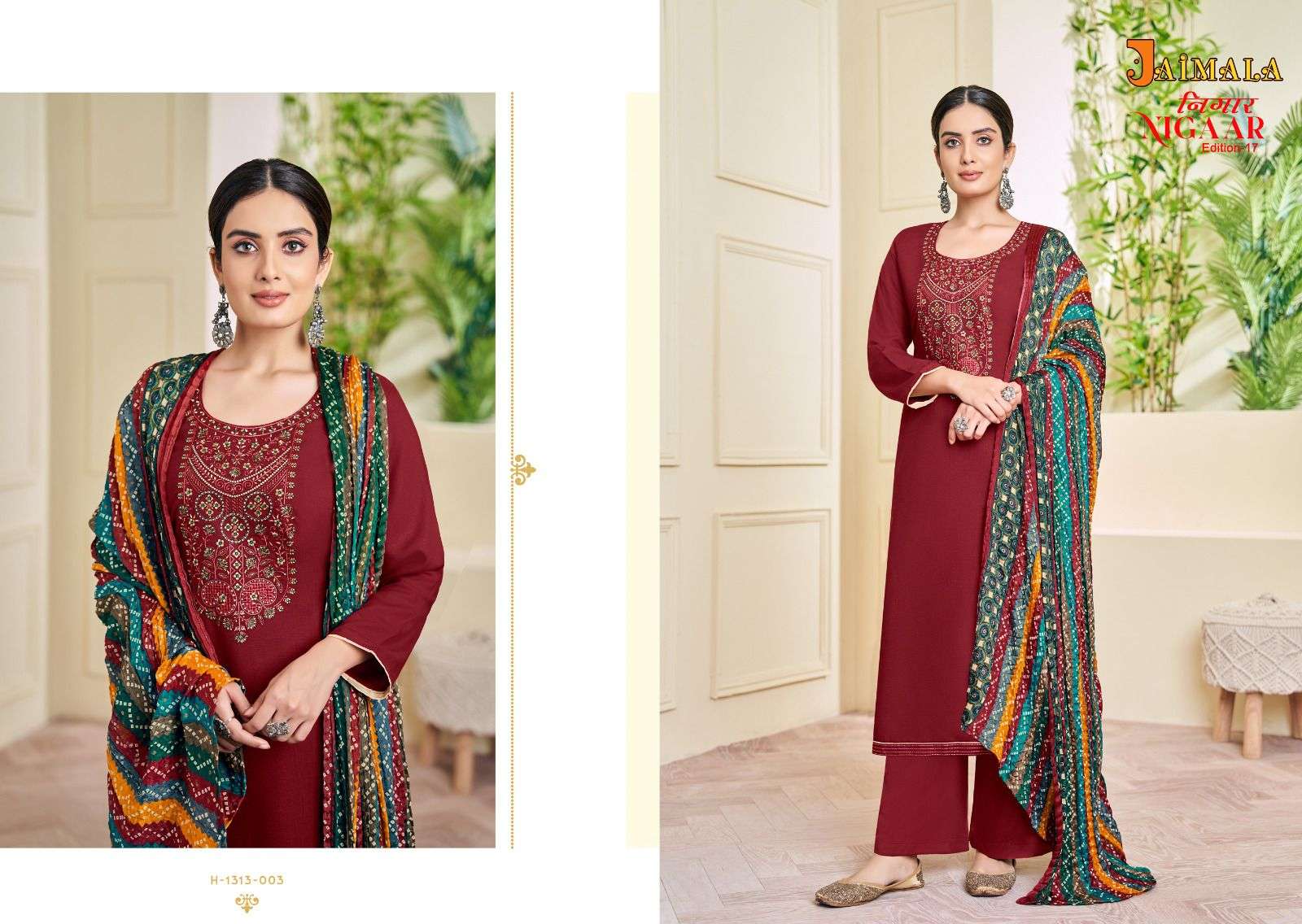 Nigaar Vol-17 By Jaimala 1313-001 To 1313-008 Series Beautiful Festive Suits Colorful Stylish Fancy Casual Wear & Ethnic Wear Pure Rayon Slub Embroidered Dresses At Wholesale Price
