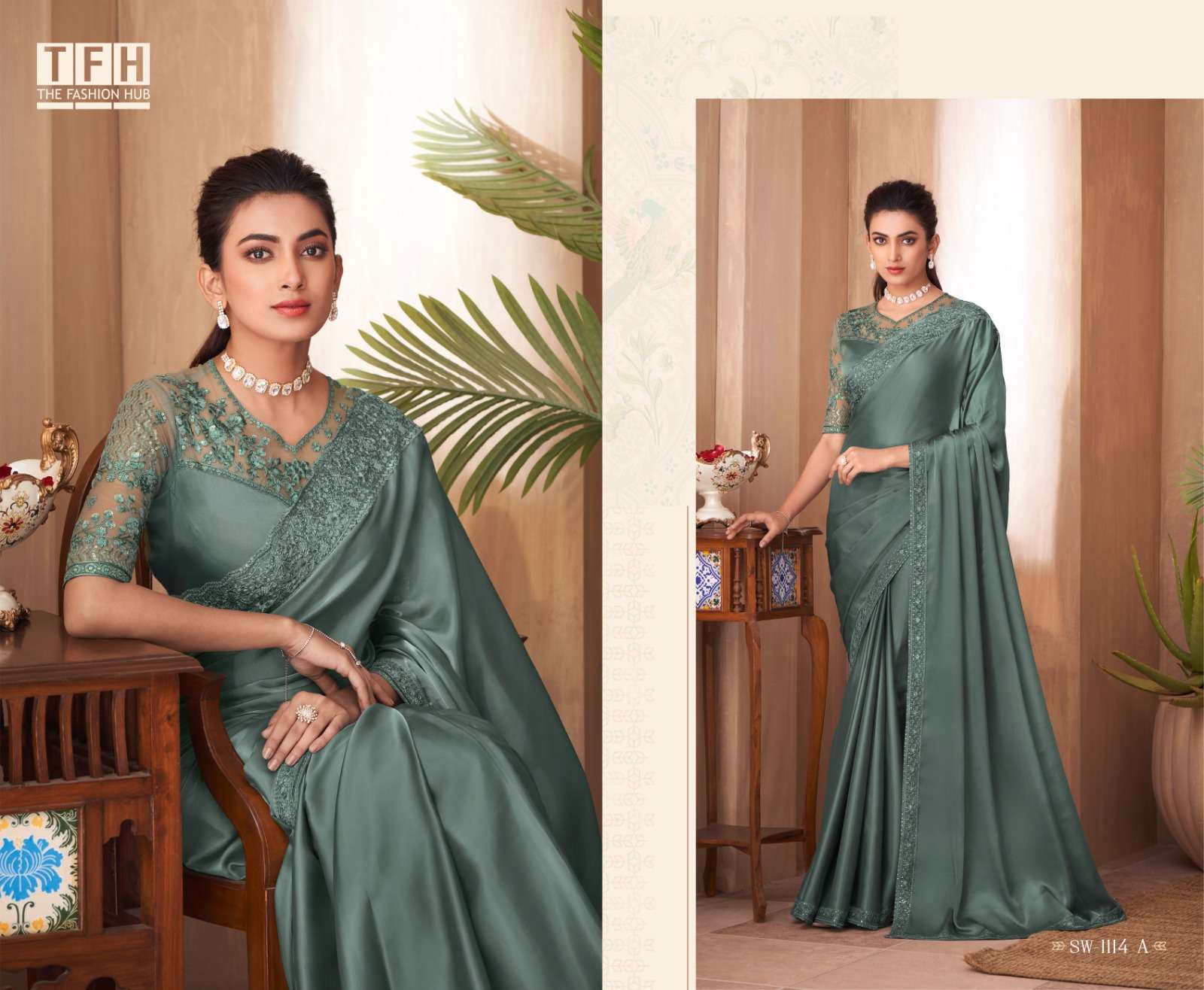 Sandalwood 1114 Colours By Tfh 1114-A To 1114-F Series Indian Traditional Wear Collection Beautiful Stylish Fancy Colorful Party Wear & Occasional Wear Silk Sarees At Wholesale Price