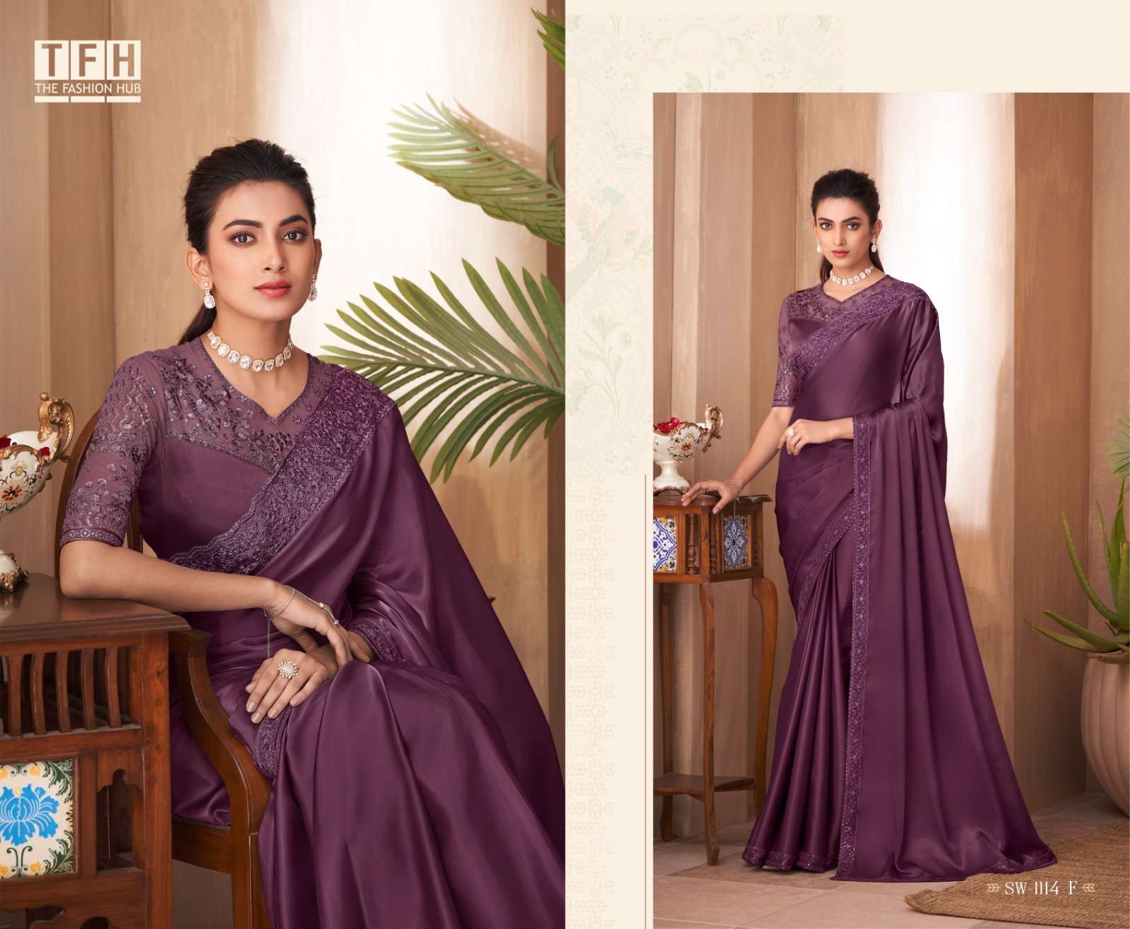 Sandalwood 1114 Colours By Tfh 1114-A To 1114-F Series Indian Traditional Wear Collection Beautiful Stylish Fancy Colorful Party Wear & Occasional Wear Silk Sarees At Wholesale Price