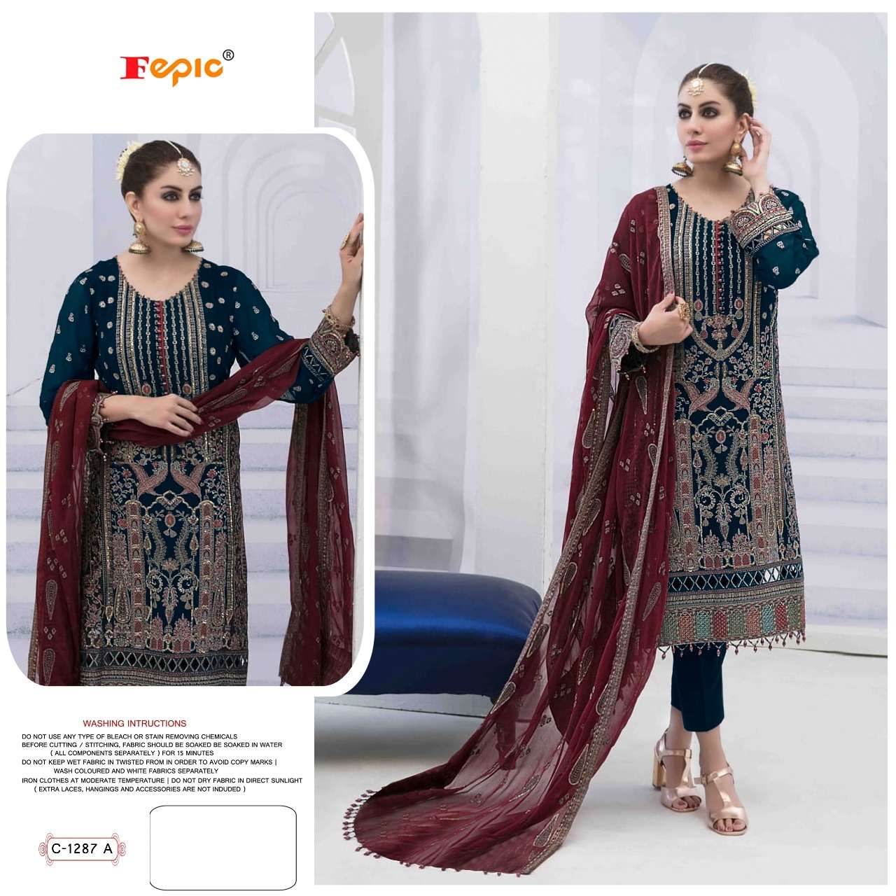 Fepic 1287 Colours By Fepic 1287-A To 1287-C Series Beautiful Pakistani Suits Colorful Stylish Fancy Casual Wear & Ethnic Wear Georgette Embroidered Dresses At Wholesale Price