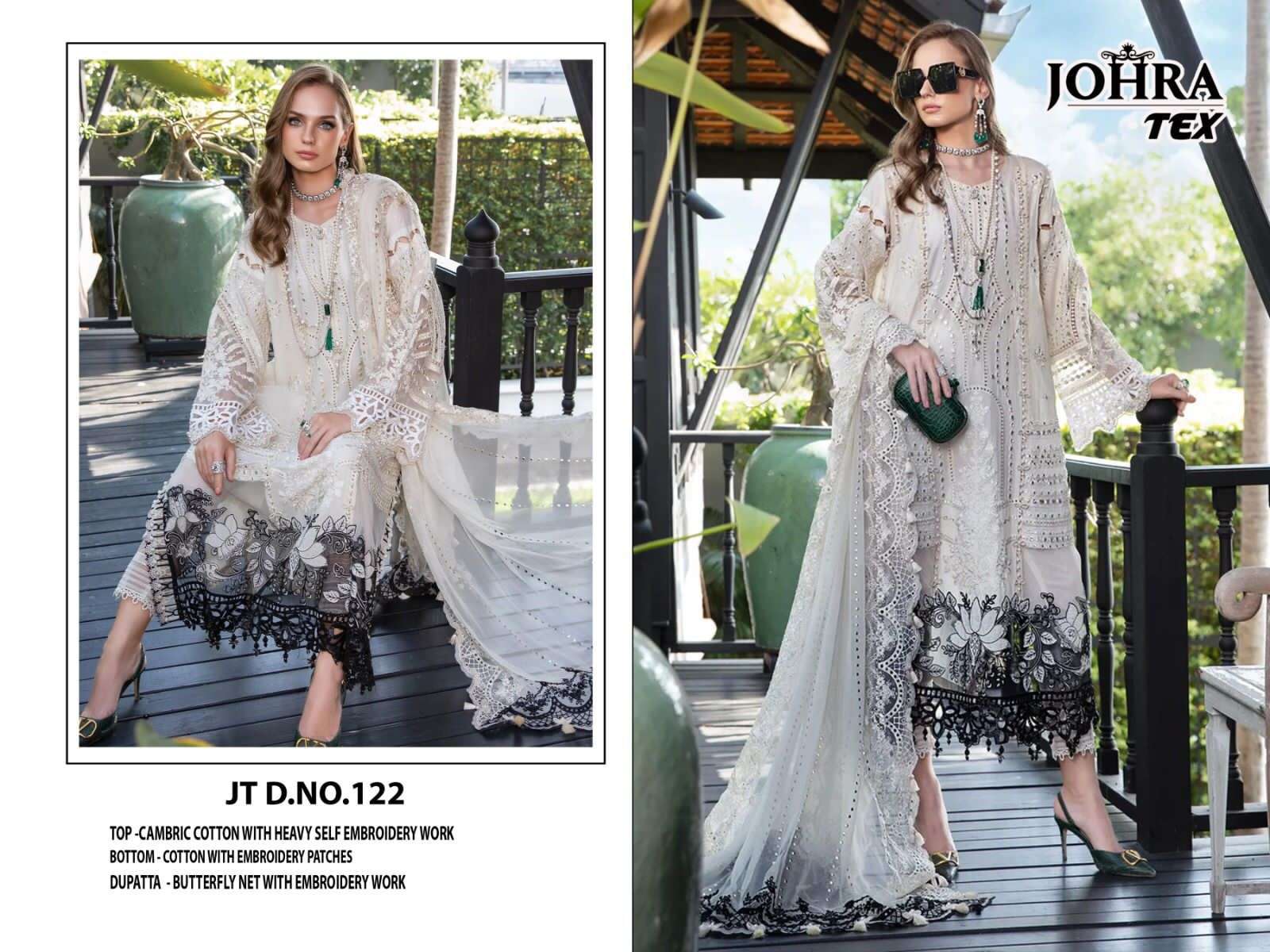 Johra Hit Design 122 By Johra Tex Beautiful Pakistani Suits Colorful Stylish Fancy Casual Wear & Ethnic Wear Cambric Cotton Embroidered Dresses At Wholesale Price