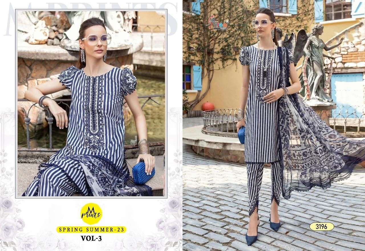 Mprints Spring Summer-23 Vol-3 By Shree Fabs 3193 To 3200 Series Beautiful Pakistani Suits Colorful Stylish Fancy Casual Wear & Ethnic Wear Pure Cotton Print With Embroidered Dresses At Wholesale Price