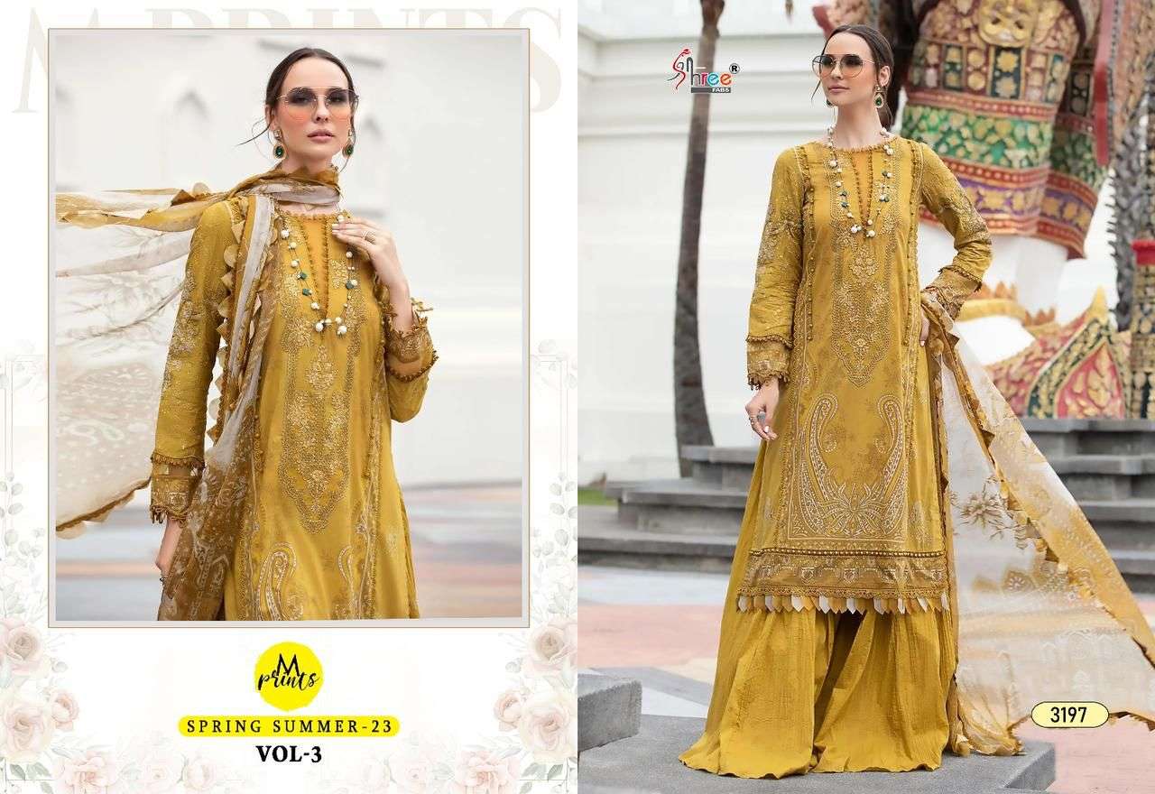 Mprints Spring Summer-23 Vol-3 By Shree Fabs 3193 To 3200 Series Beautiful Pakistani Suits Colorful Stylish Fancy Casual Wear & Ethnic Wear Pure Cotton Print With Embroidered Dresses At Wholesale Price