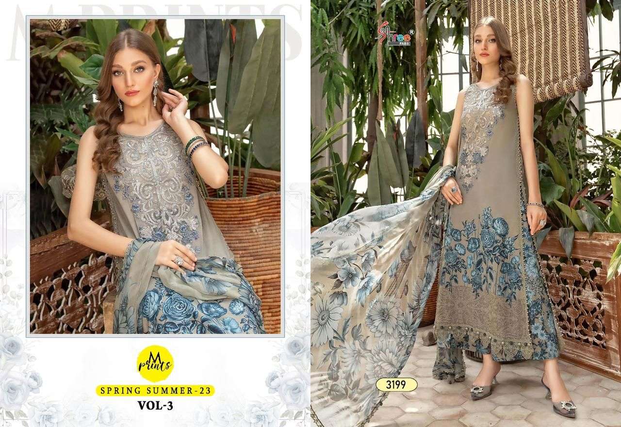 Mprints Spring Summer-23 Vol-3 By Shree Fabs 3193 To 3200 Series Beautiful Pakistani Suits Colorful Stylish Fancy Casual Wear & Ethnic Wear Pure Cotton Print With Embroidered Dresses At Wholesale Price