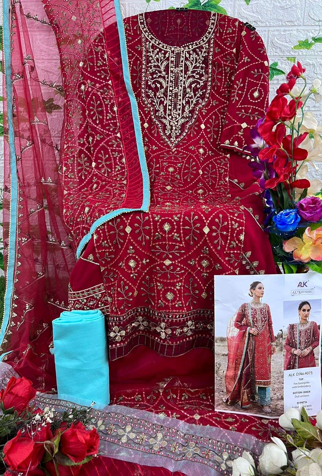 Al Khushbu Hit Design 4075 By Al Khushbu Designer Pakistani Suits Beautiful Stylish Fancy Colorful Party Wear & Occasional Wear Faux Georgette Embroidered Dresses At Wholesale Price