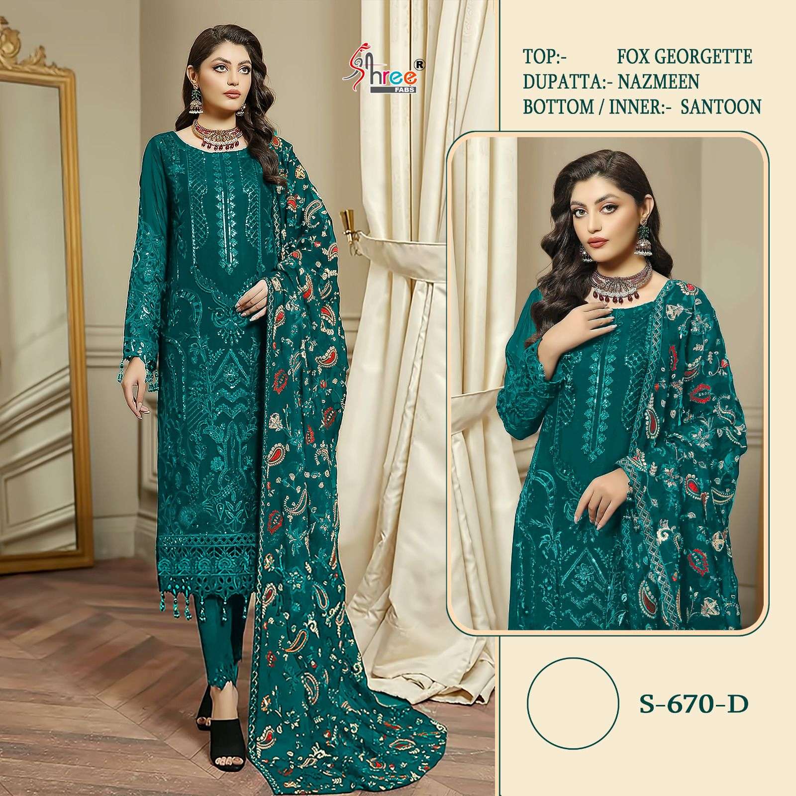 Shree Fabs Hit Design S-670 Colours By Shree Fabs S-670-A To S-670-D Series Beautiful Pakistani Suits Stylish Fancy Colorful Casual Wear & Ethnic Wear Faux Georgette Embroidery Dresses At Wholesale Price