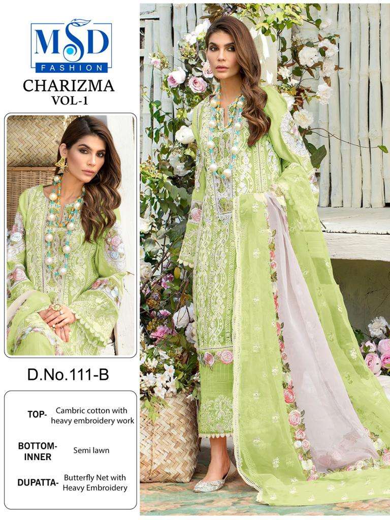 Charizma Vol-1 By Msd Fashion 111-A To 111-D Series Pakistani Suits Beautiful Fancy Colorful Stylish Party Wear & Occasional Wear Cambric Cotton Embroidered Dresses At Wholesale Price