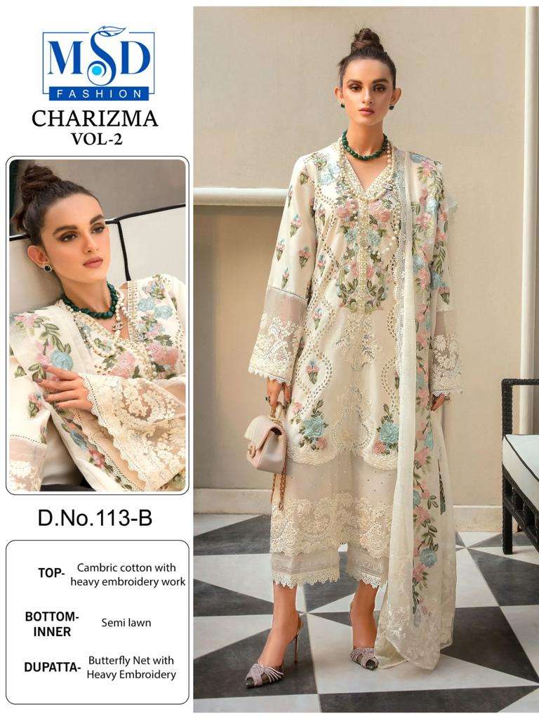 Charizma Vol-2 By Msd Fashion 113-A To 113-D Series Pakistani Suits Beautiful Fancy Colorful Stylish Party Wear & Occasional Wear Cambric Cotton Embroidered Dresses At Wholesale Price
