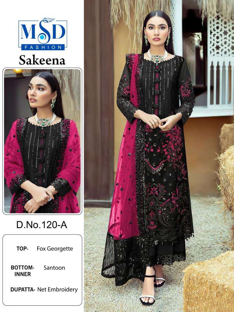 Sakeena By Msd Fashion 120-A To 120-D Series Pakistani Suits Beautiful Fancy Colorful Stylish Party Wear & Occasional Wear Faux Georgette Embroidered Dresses At Wholesale Price