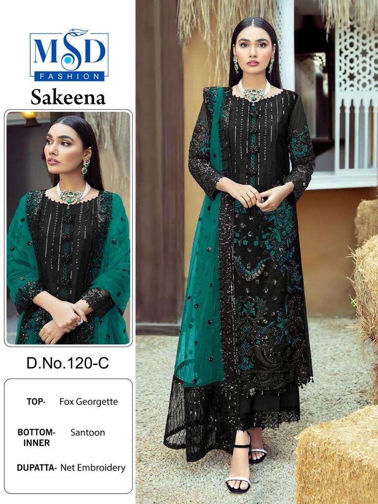 Sakeena By Msd Fashion 120-A To 120-D Series Pakistani Suits Beautiful Fancy Colorful Stylish Party Wear & Occasional Wear Faux Georgette Embroidered Dresses At Wholesale Price