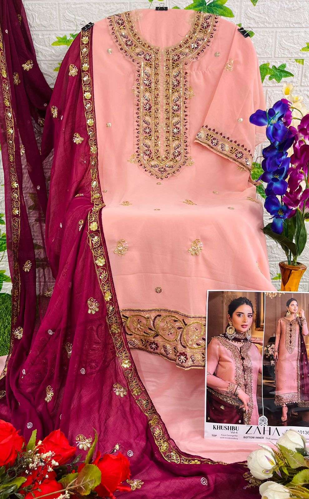 Zaha-10136 By Zaha Pakistani Suits Beautiful Fancy Colorful Stylish Party Wear & Occasional Wear Faux Georgette Embroidery Dresses At Wholesale Price
