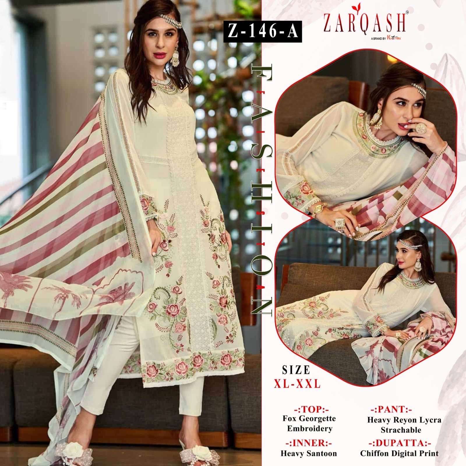Zarqash Hit Design Z-146 Colours By Zarqash Z-146-A To Z-146-B Series Designer Festive Pakistani Suits Collection Beautiful Stylish Fancy Colorful Party Wear & Occasional Wear Faux Georgette Embroidered Dresses At Wholesale Price