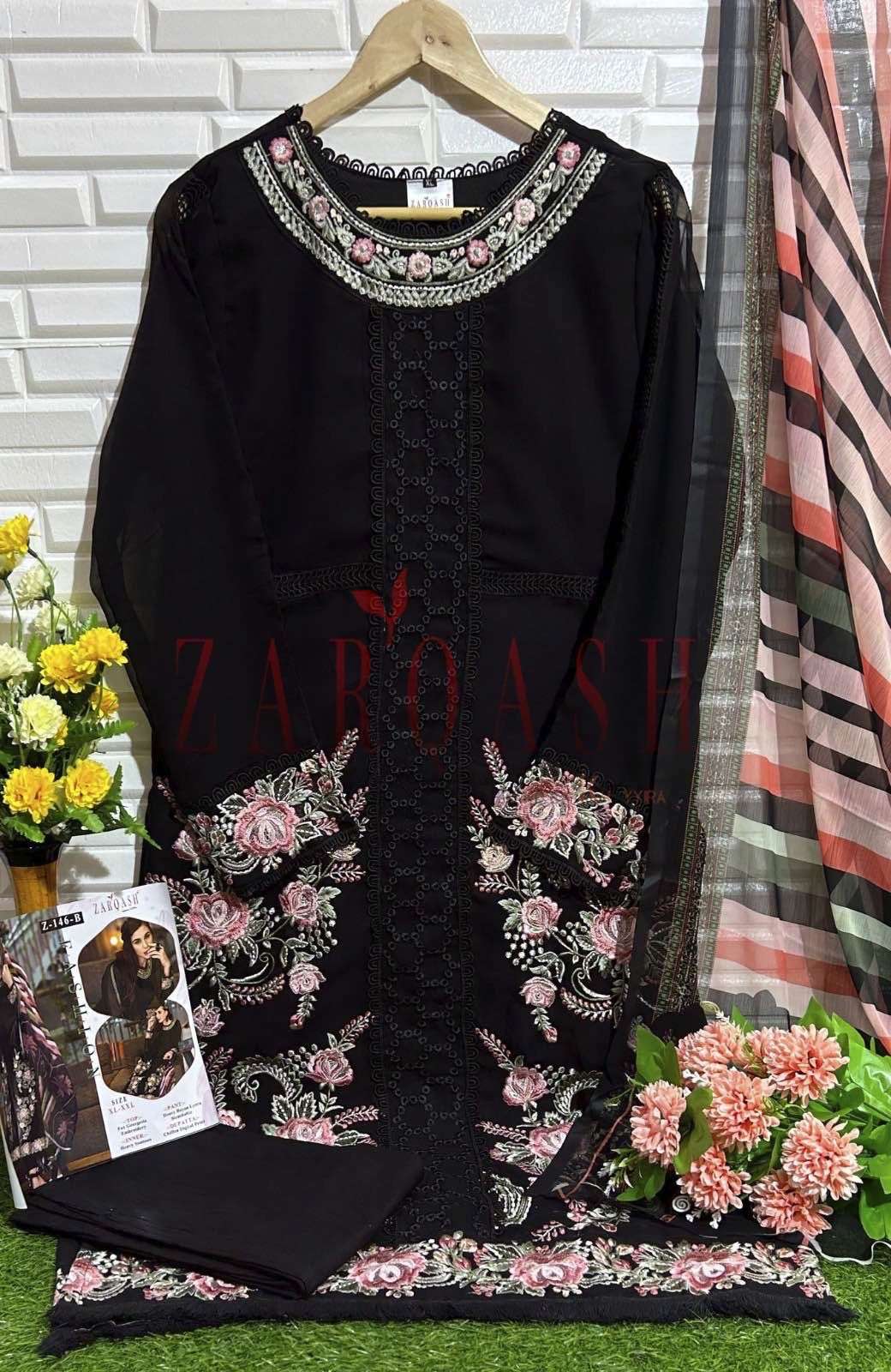 Zarqash Hit Design Z-146 Colours By Zarqash Z-146-A To Z-146-B Series Designer Festive Pakistani Suits Collection Beautiful Stylish Fancy Colorful Party Wear & Occasional Wear Faux Georgette Embroidered Dresses At Wholesale Price