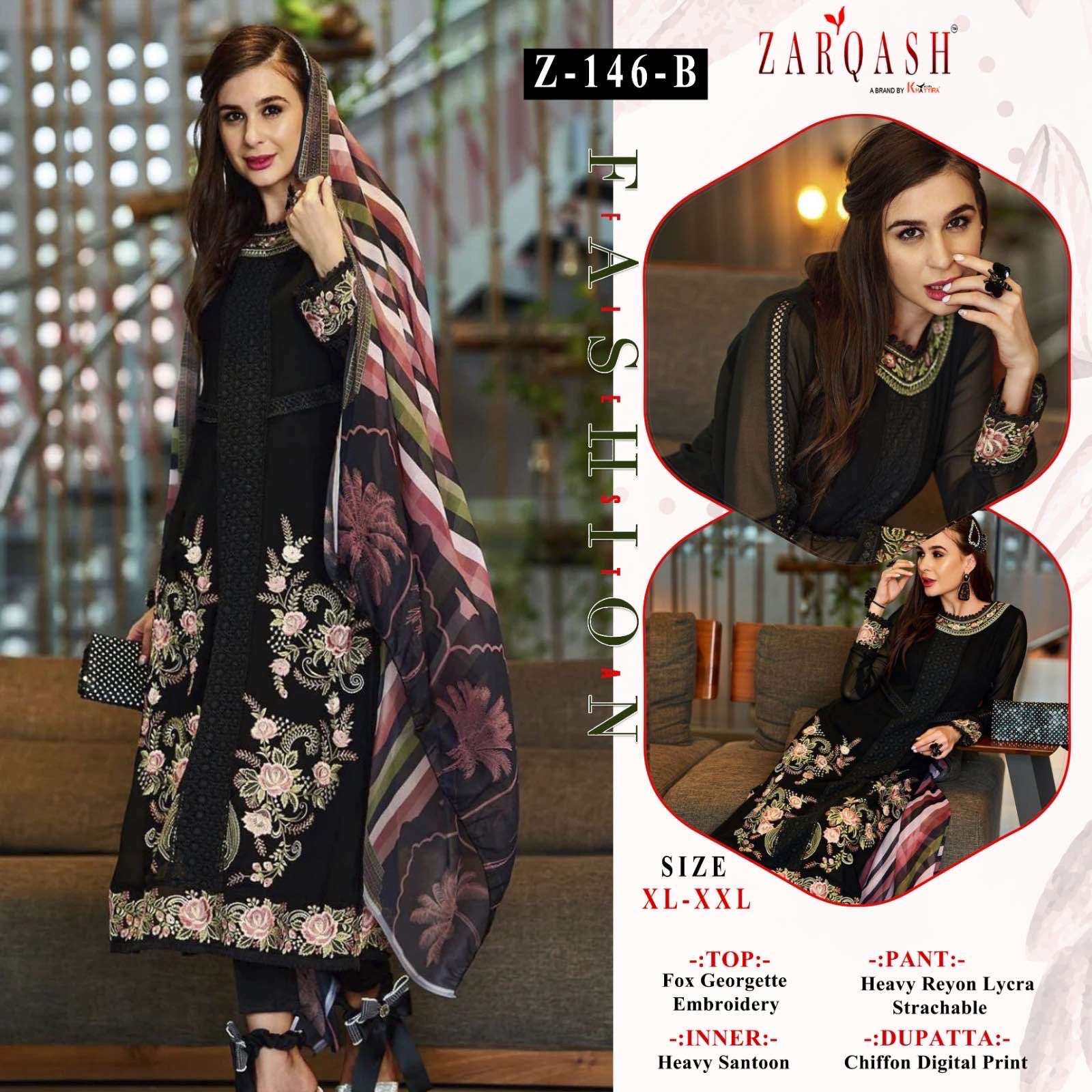 Zarqash Hit Design Z-146 Colours By Zarqash Z-146-A To Z-146-B Series Designer Festive Pakistani Suits Collection Beautiful Stylish Fancy Colorful Party Wear & Occasional Wear Faux Georgette Embroidered Dresses At Wholesale Price