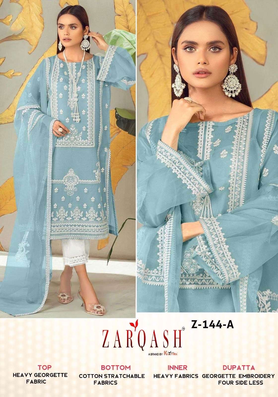 Zarqash Hit Design Z-144 Colours By Zarqash Z-144-A To Z-144-D Series Beautiful Pakistani Suits Colorful Stylish Fancy Casual Wear & Ethnic Wear Heavy Georgette Dresses At Wholesale Price